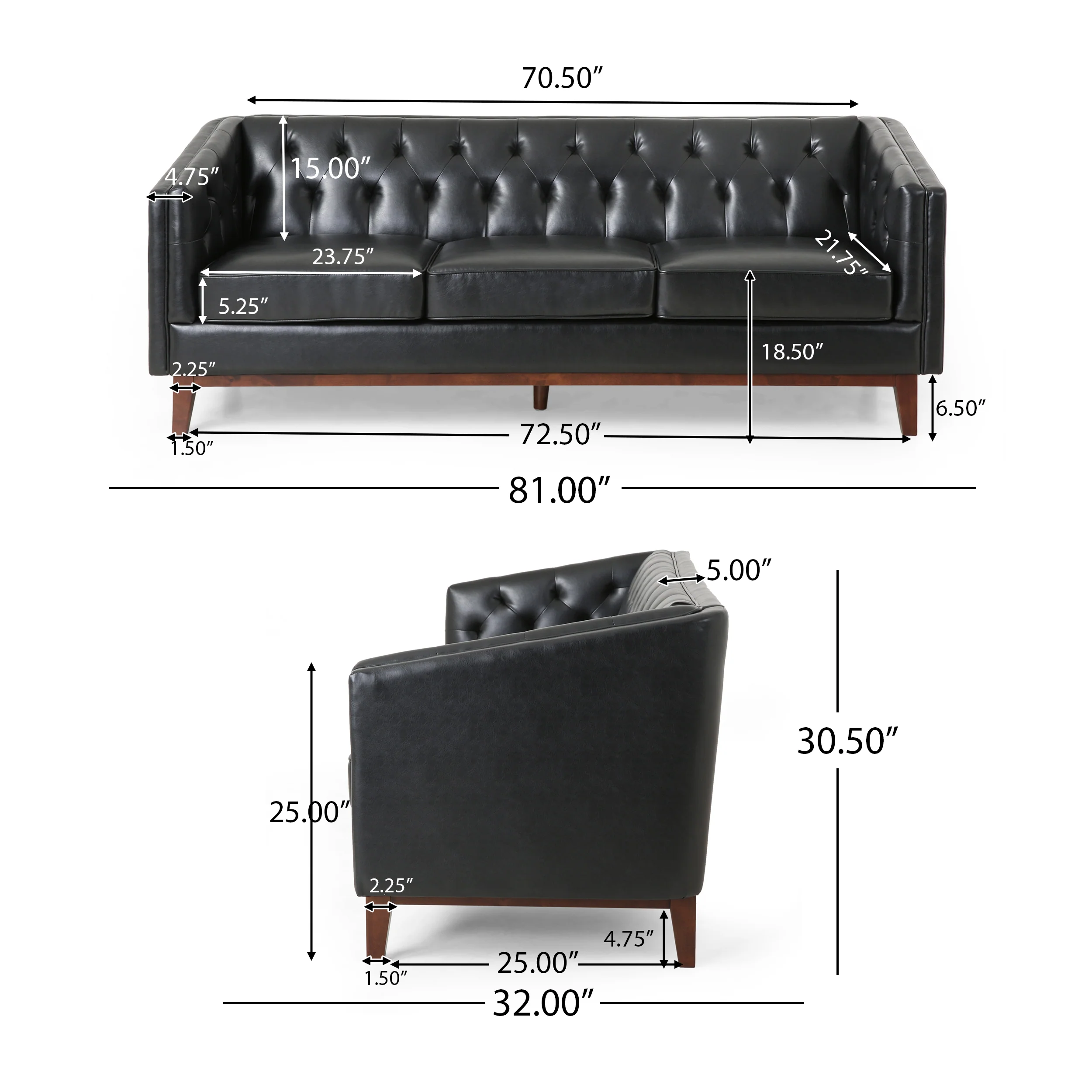 Colstrip Contemporary Upholstered 3 Seater Sofa - furnishings