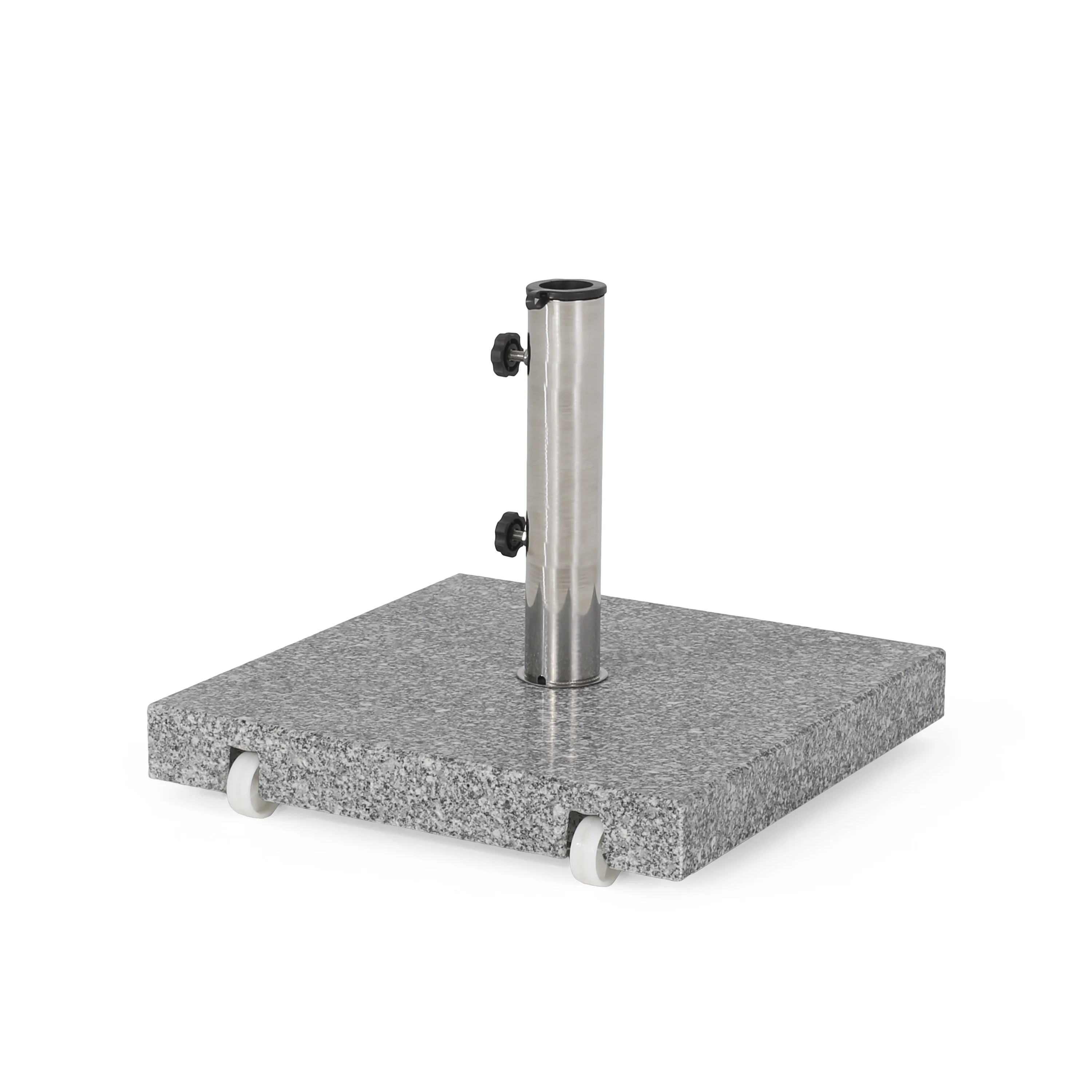 Martino Outdoor Natural Grey Granite and Stainless Steel Umbrella Base - furnishings
