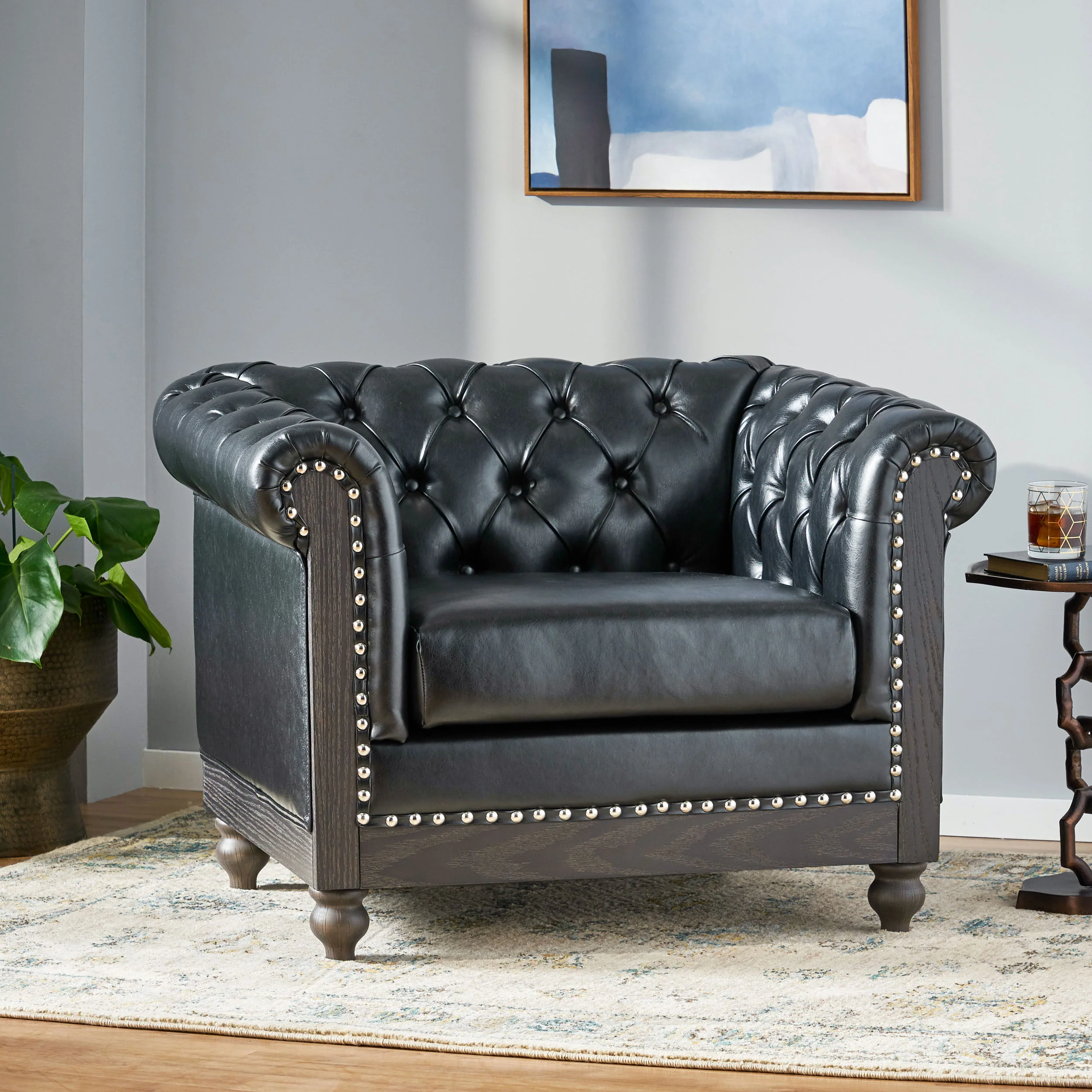 Batavia Chesterfield Tufted Club Chair with Nailhead Trim - furnishings