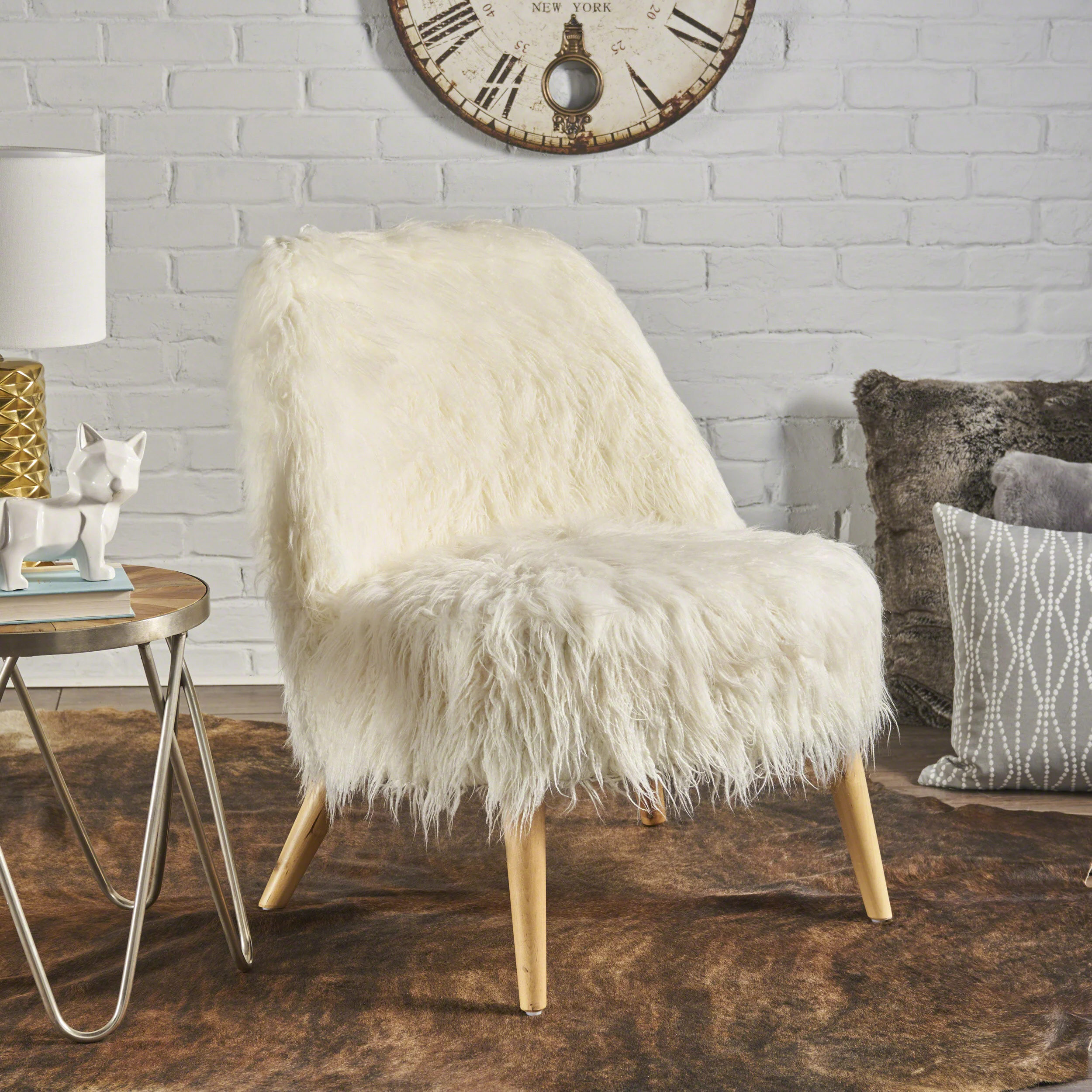 Cheryiie Modern Glam Shaggy Accent Chair - furnishings