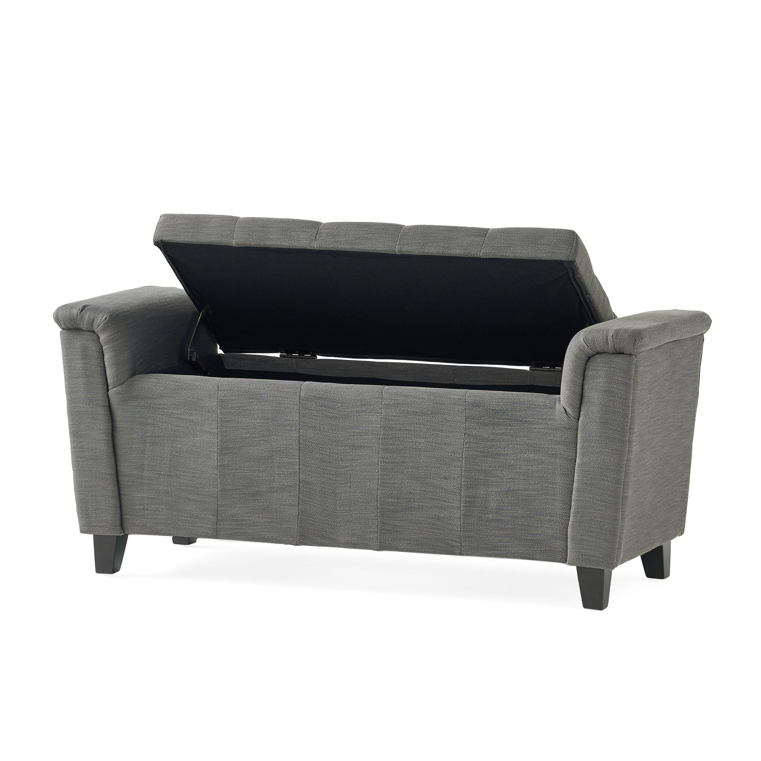 James Beige Tufted Fabric Armed Storage Ottoman Bench - furnishings