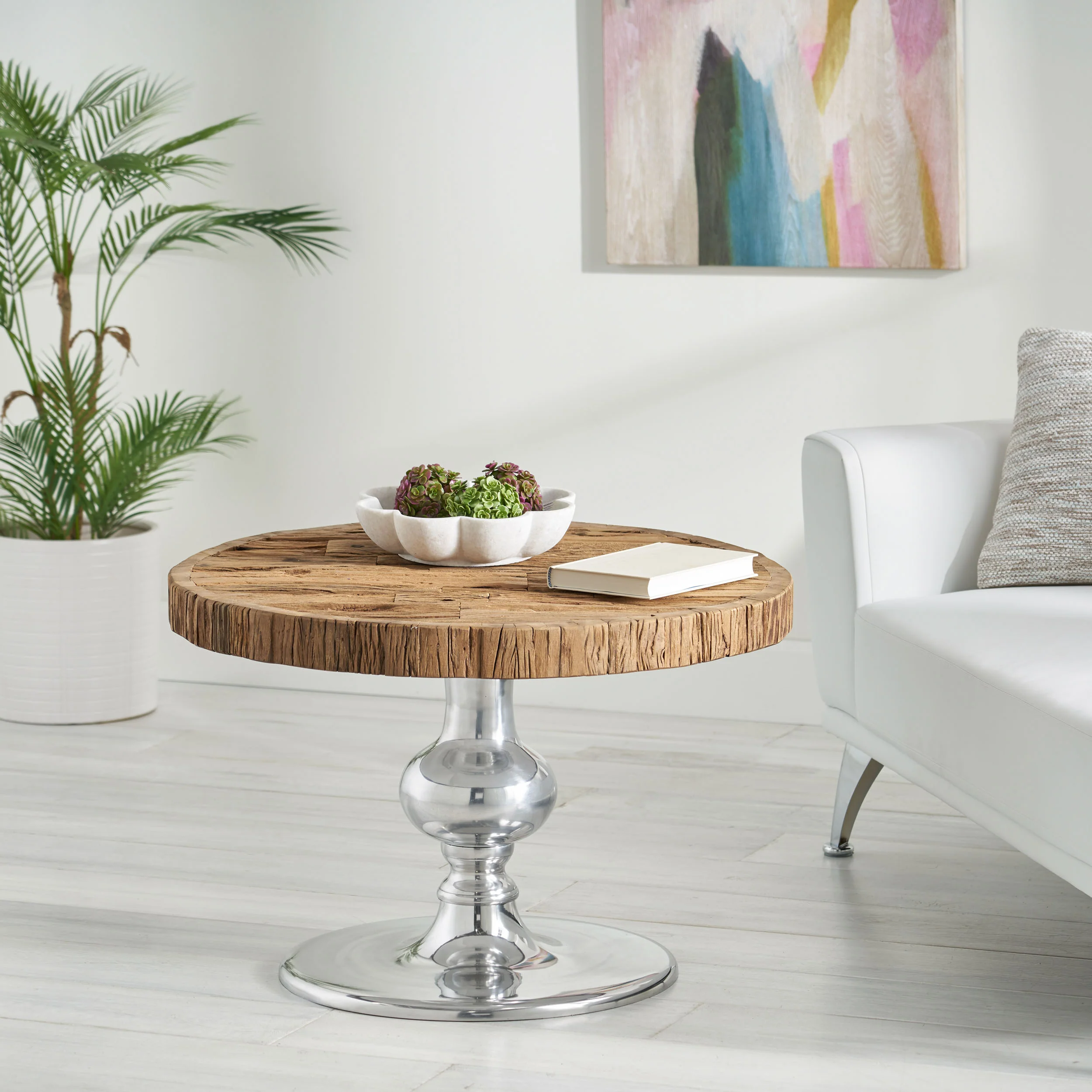 Oxton Handcrafted Rustic Glam Coffee Table with Raw Wood Tabletop - furnishings