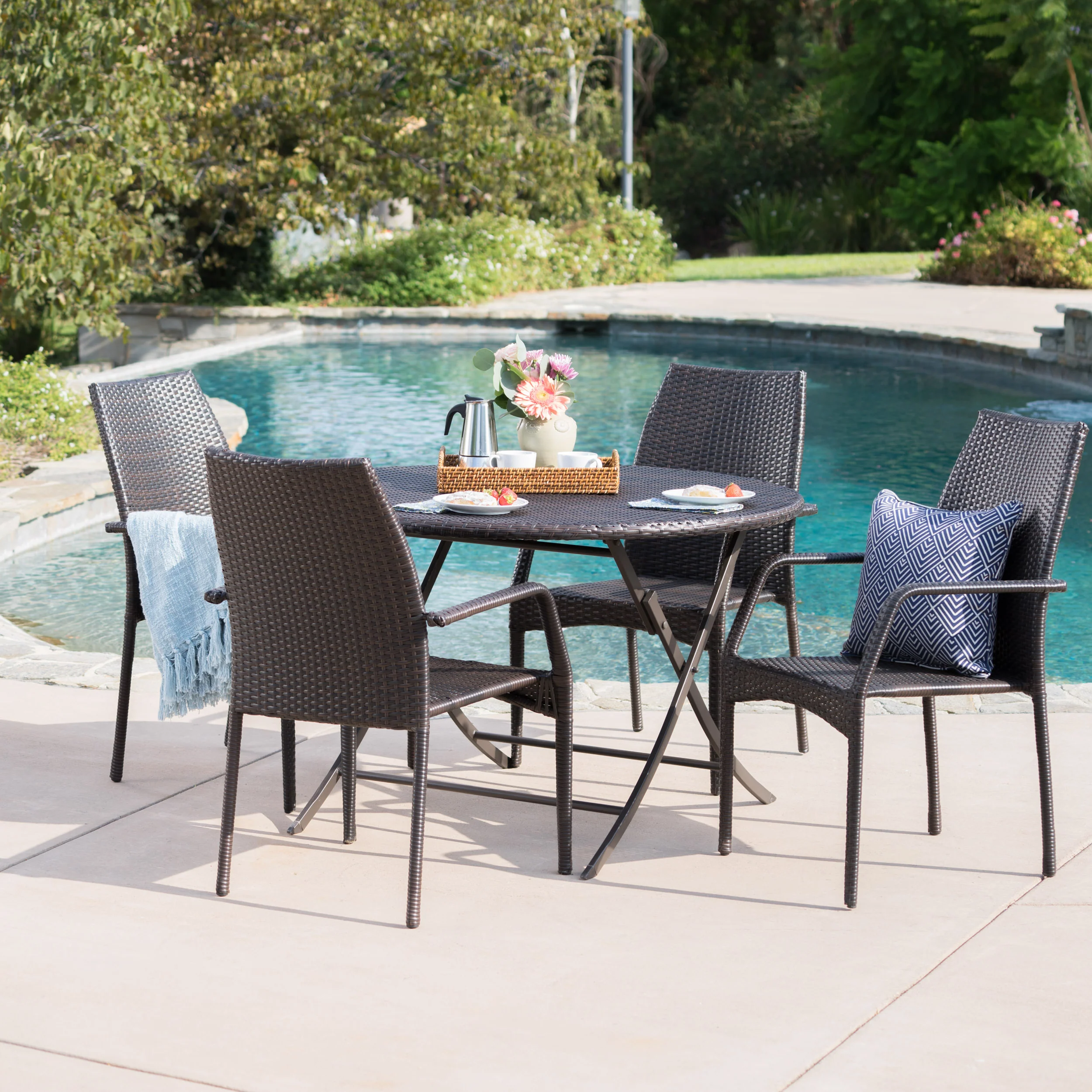 Knightley Outdoor 5 Piece Multi-brown Wicker Dining Set - furnishings