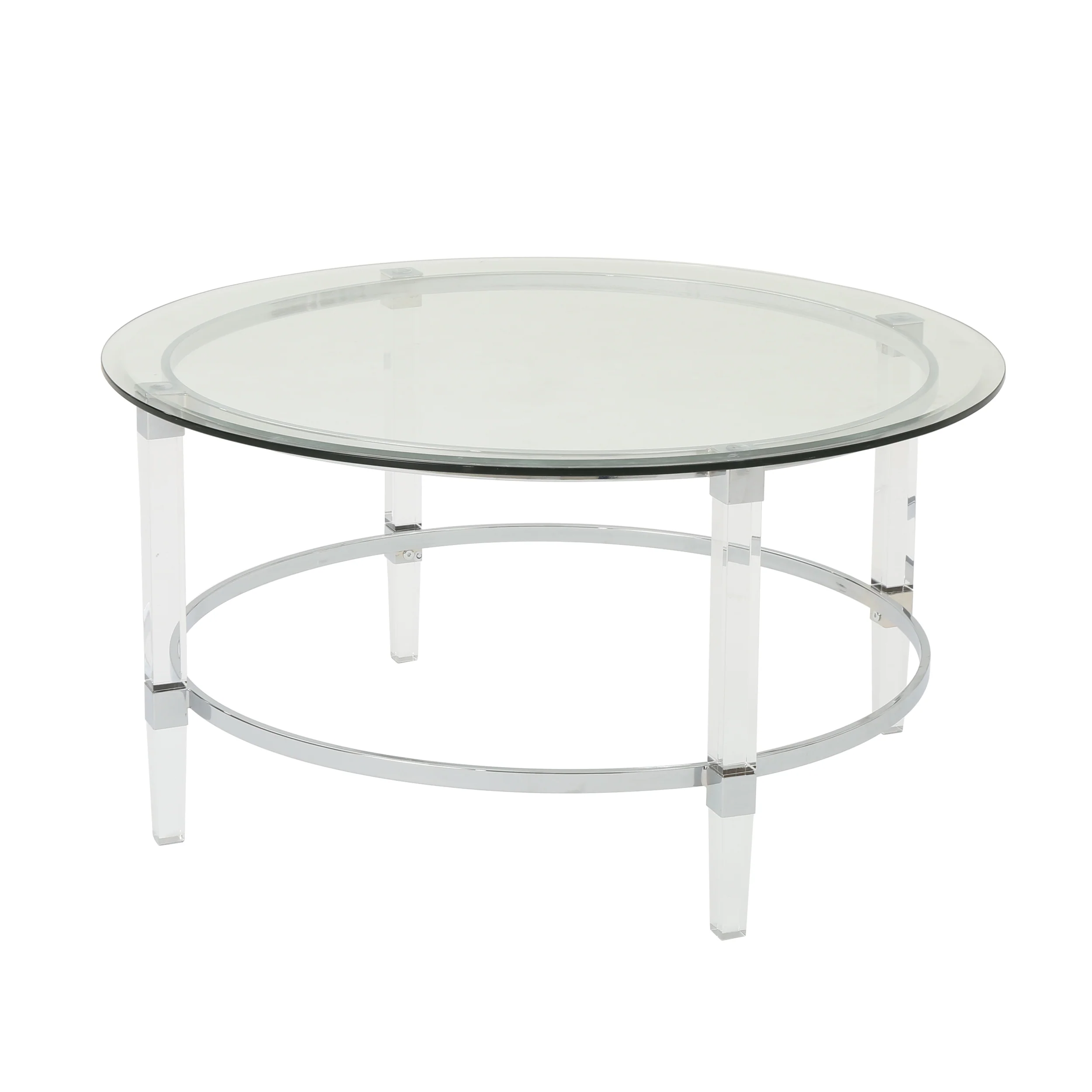 Lynn Modern Round Tempered Glass Coffee Table with Acrylic and Iron Accents - furnishings