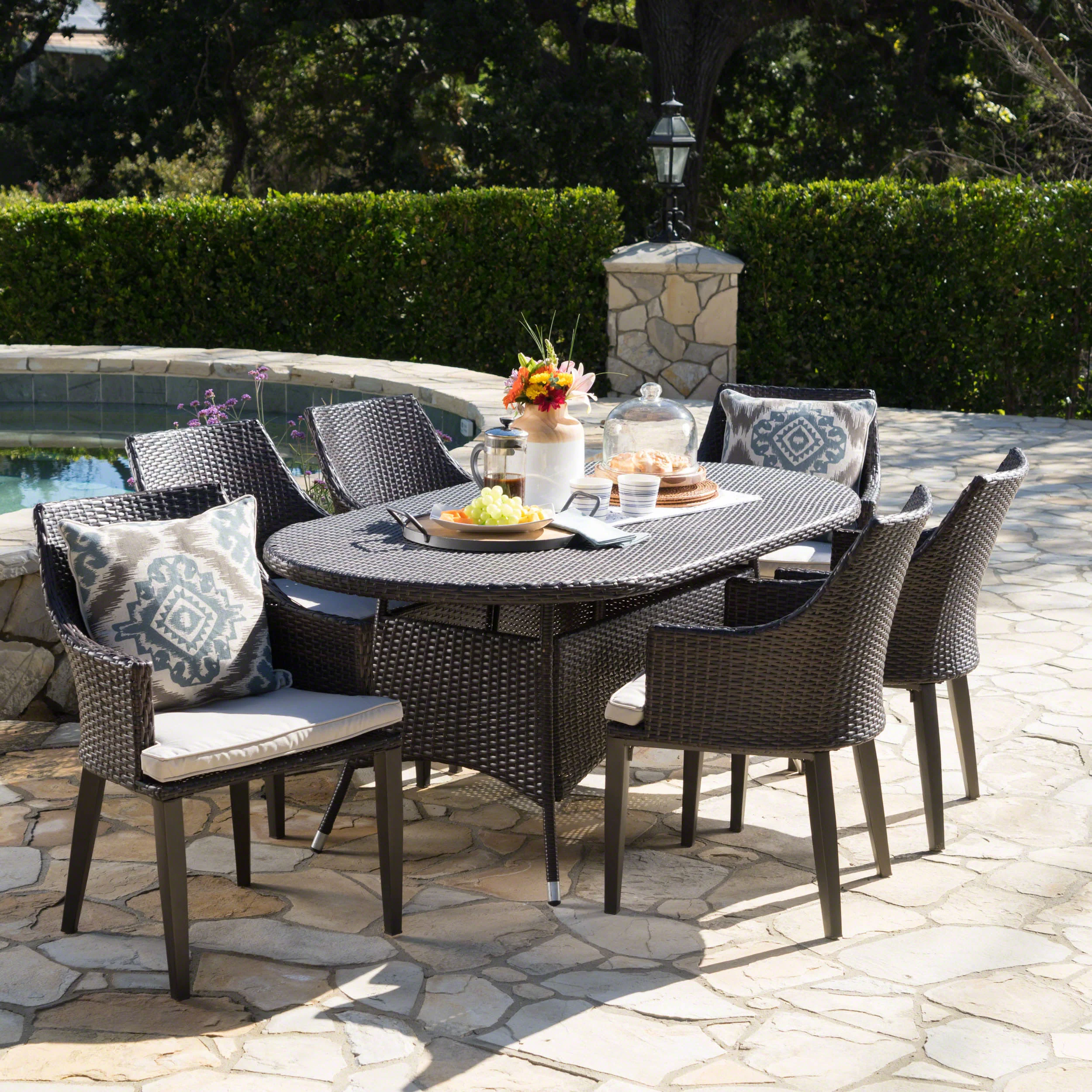 Leeward Outdoor 7 Piece Wicker Oval Dining Set - furnishings