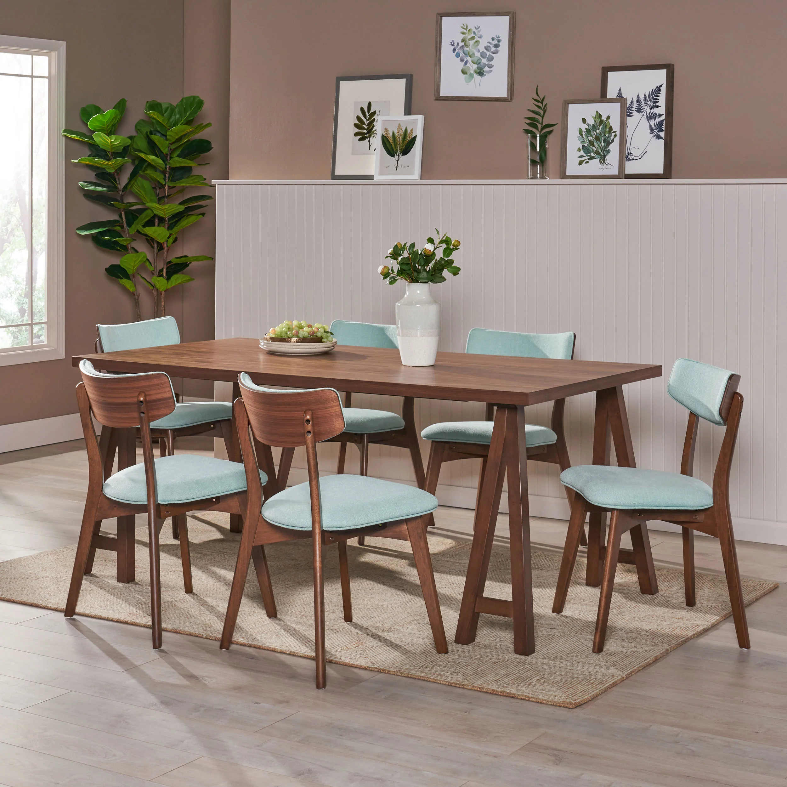 Turat Mid-Century Modern 7 Piece Dining Set with A-Frame Table - furnishings