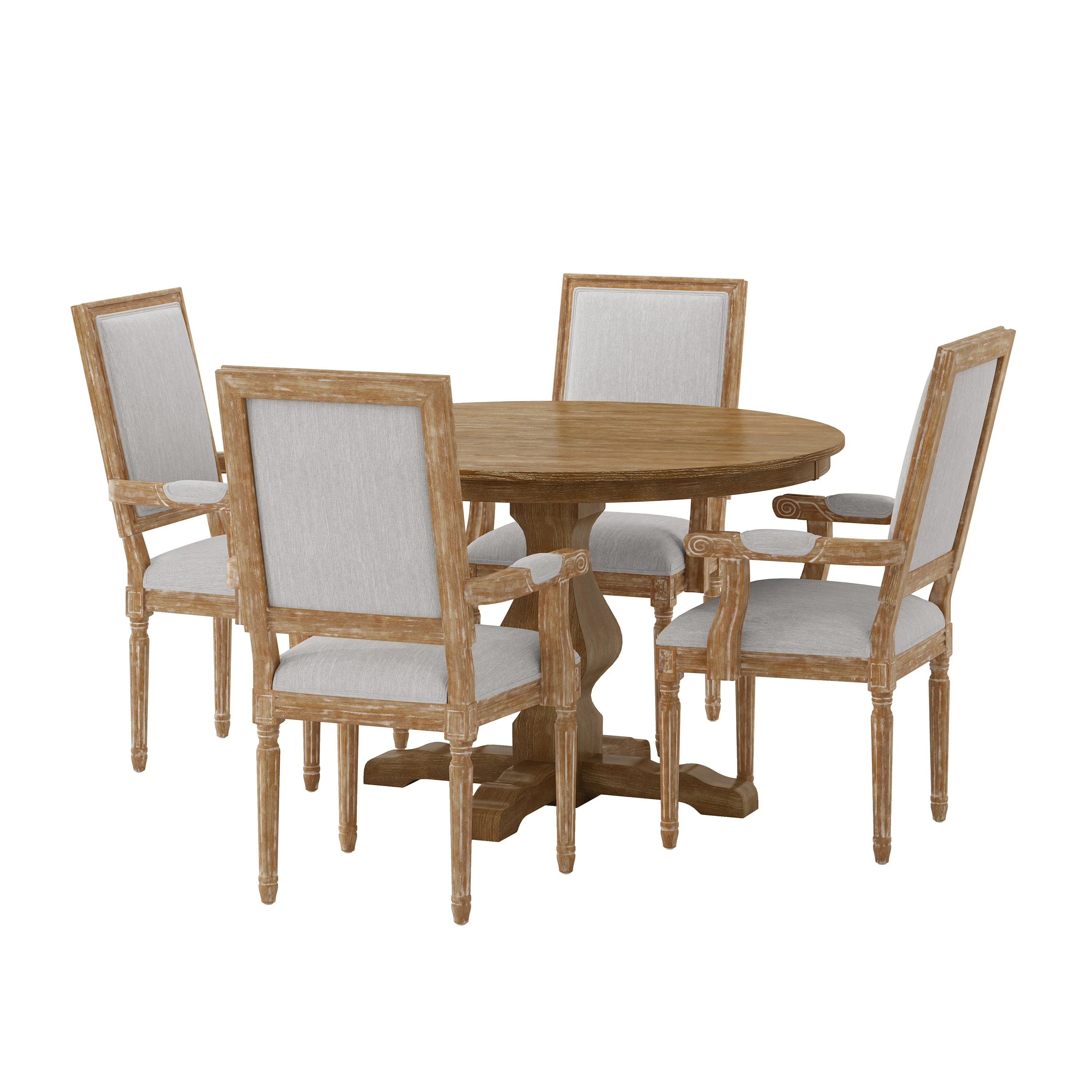 Joretta French Country Fabric Upholstered Wood 5 Piece Circular Dining Set - furnishings