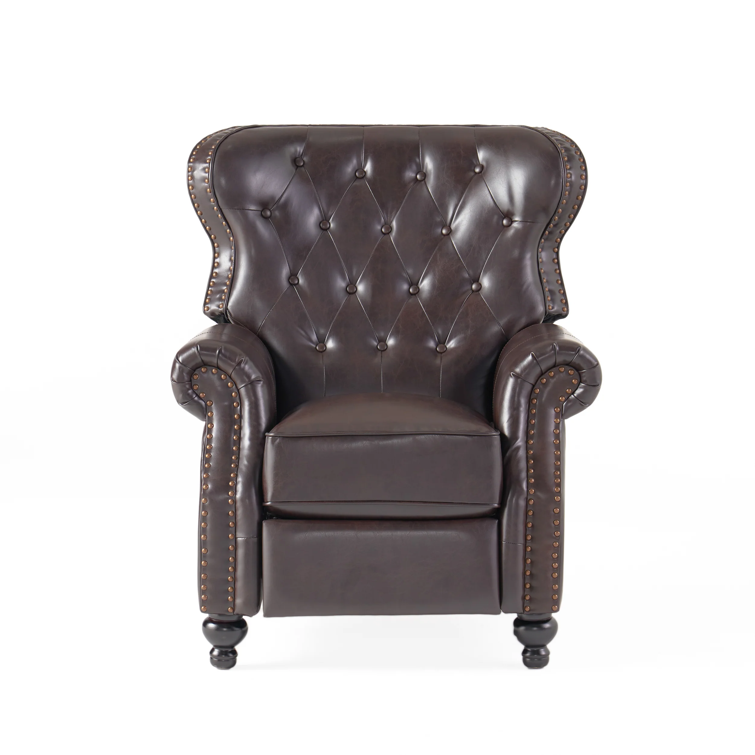Walder Contemporary Tufted Recliner with Nailhead Trim, Brown and Dark Brown - furnishings