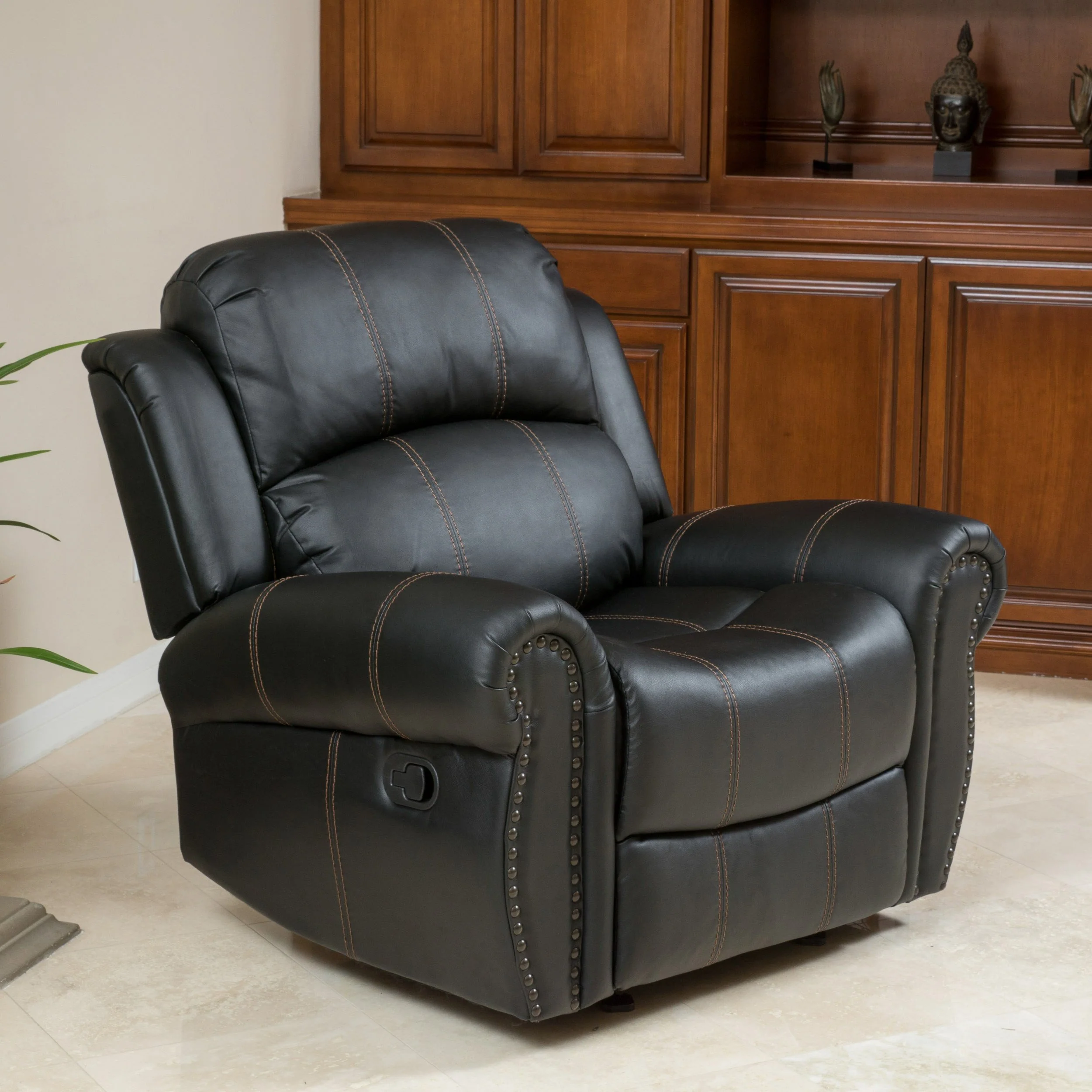 Harbor Contemporary Upholstered Faux Leather Gliding Recliner - furnishings