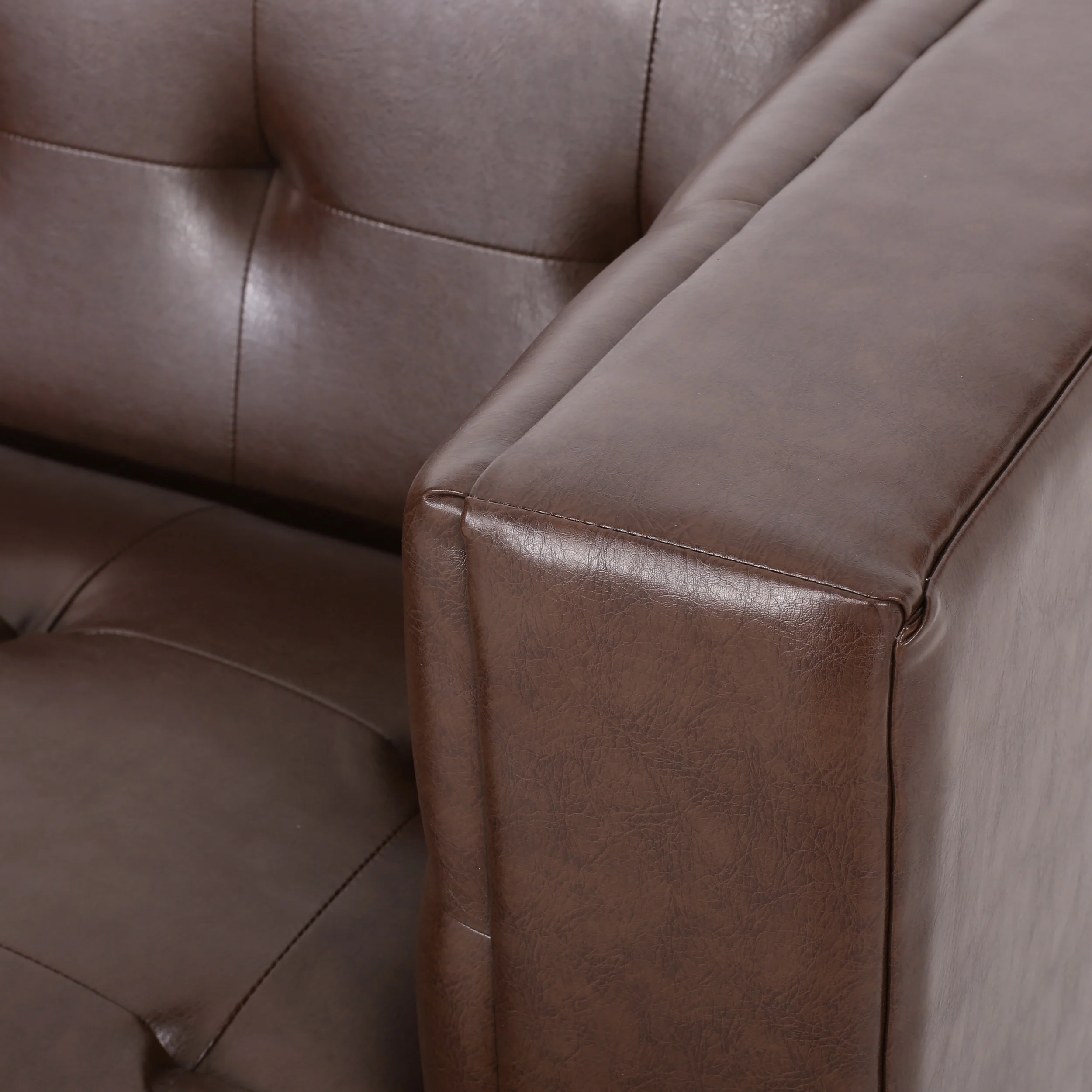 Stefan Mid Century Modern Faux Leather Tufted 3 Seater Sofa - furnishings