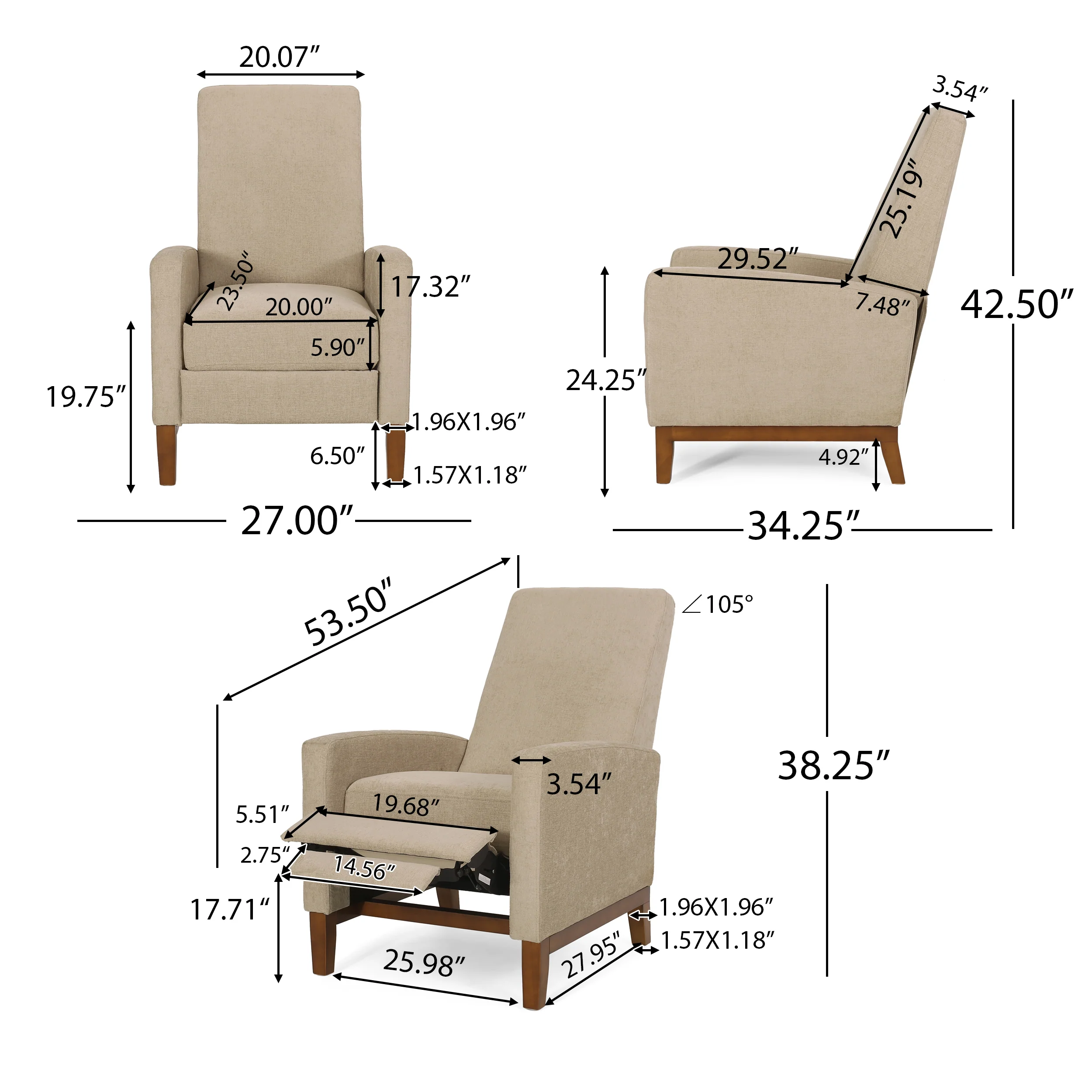 Plevna Contemporary Fabric Upholstered Pushback Recliner - furnishings