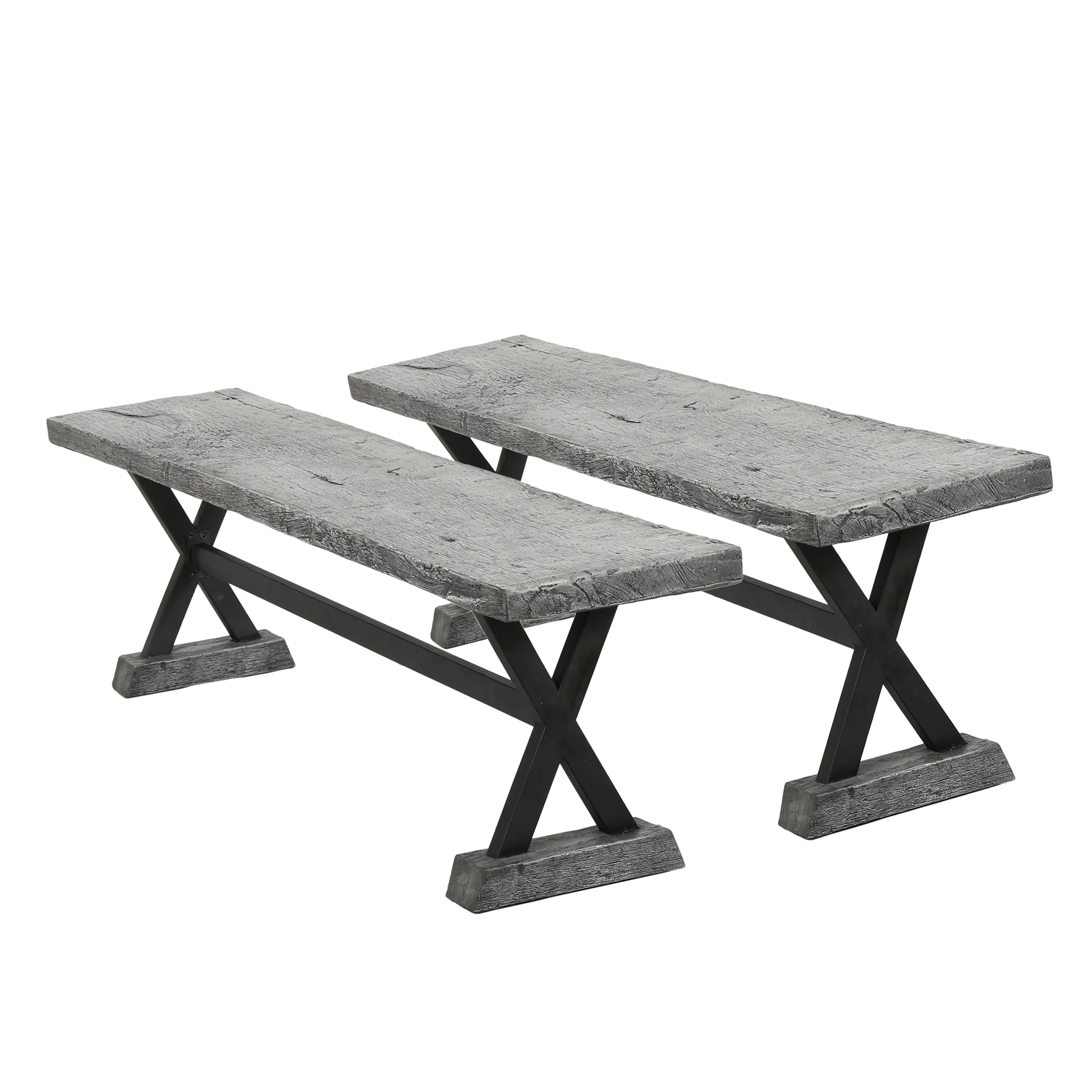 Lavelle Farmhouse Distressed Gray Lightweight Concrete Dining Benches (Set of 2) - furnishings
