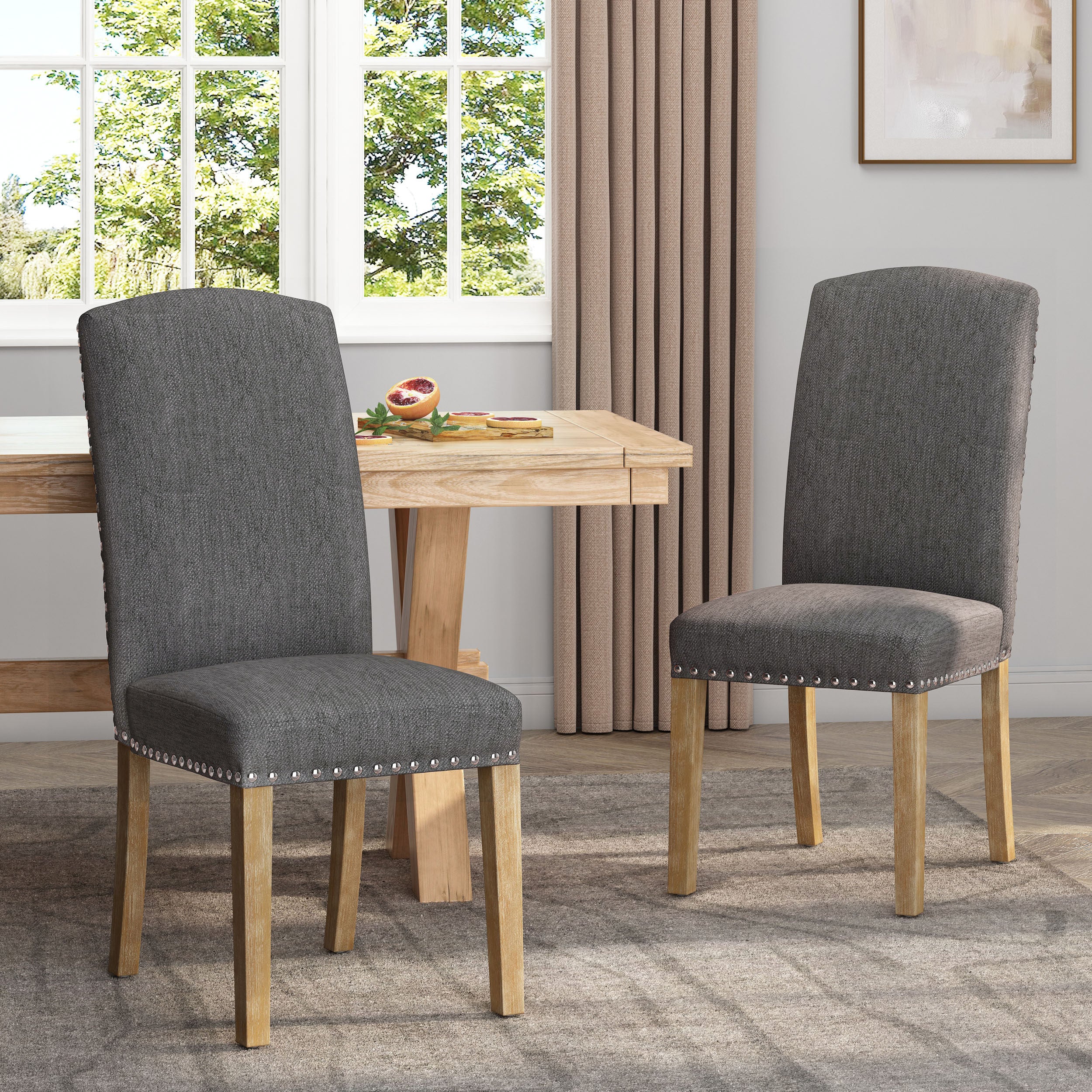 Depue Contemporary Fabric Dining Chair with Nailhead Trim, Set of 2 - furnishings