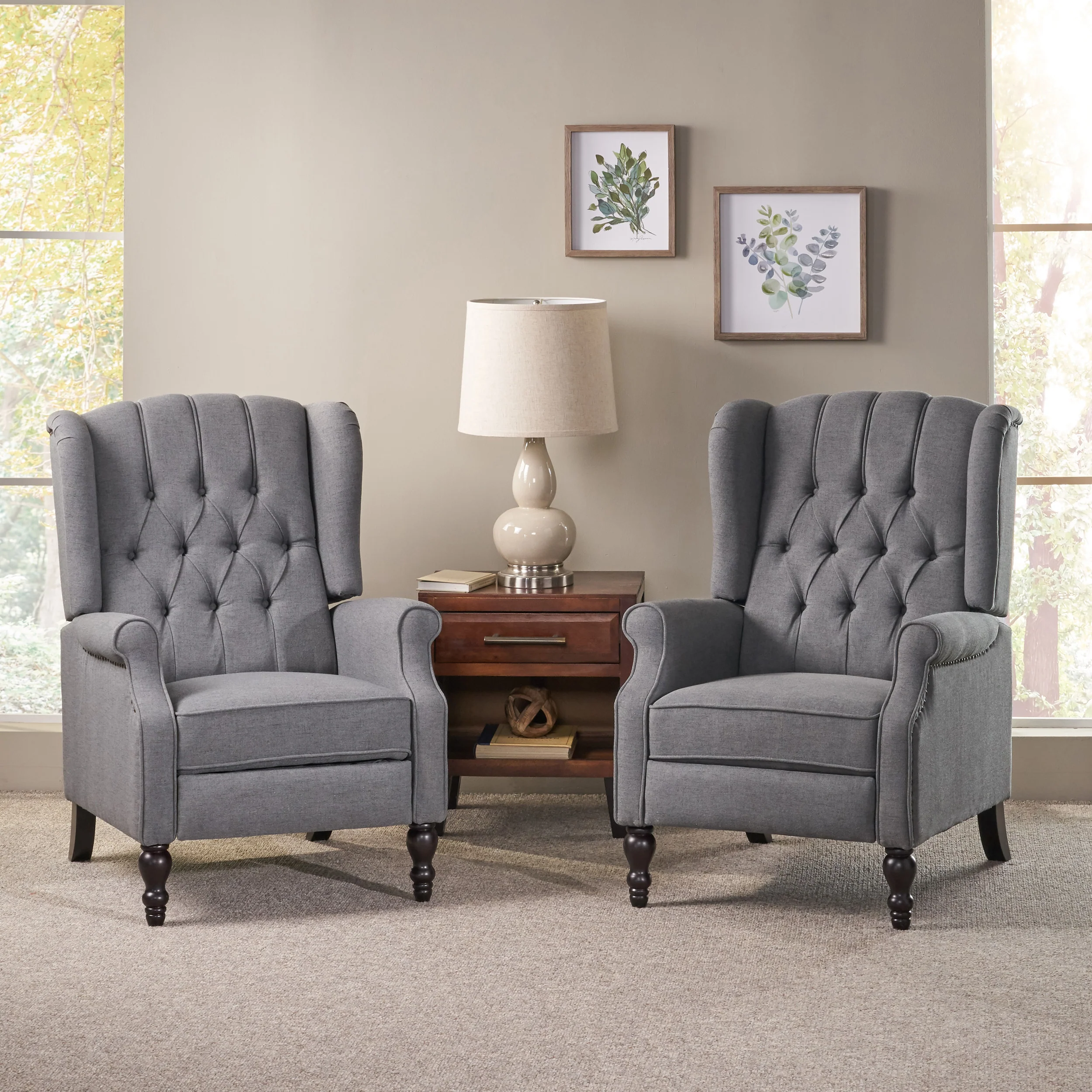 Elizabeth Contemporary Tufted Fabric Recliner (Set of 2) - furnishings