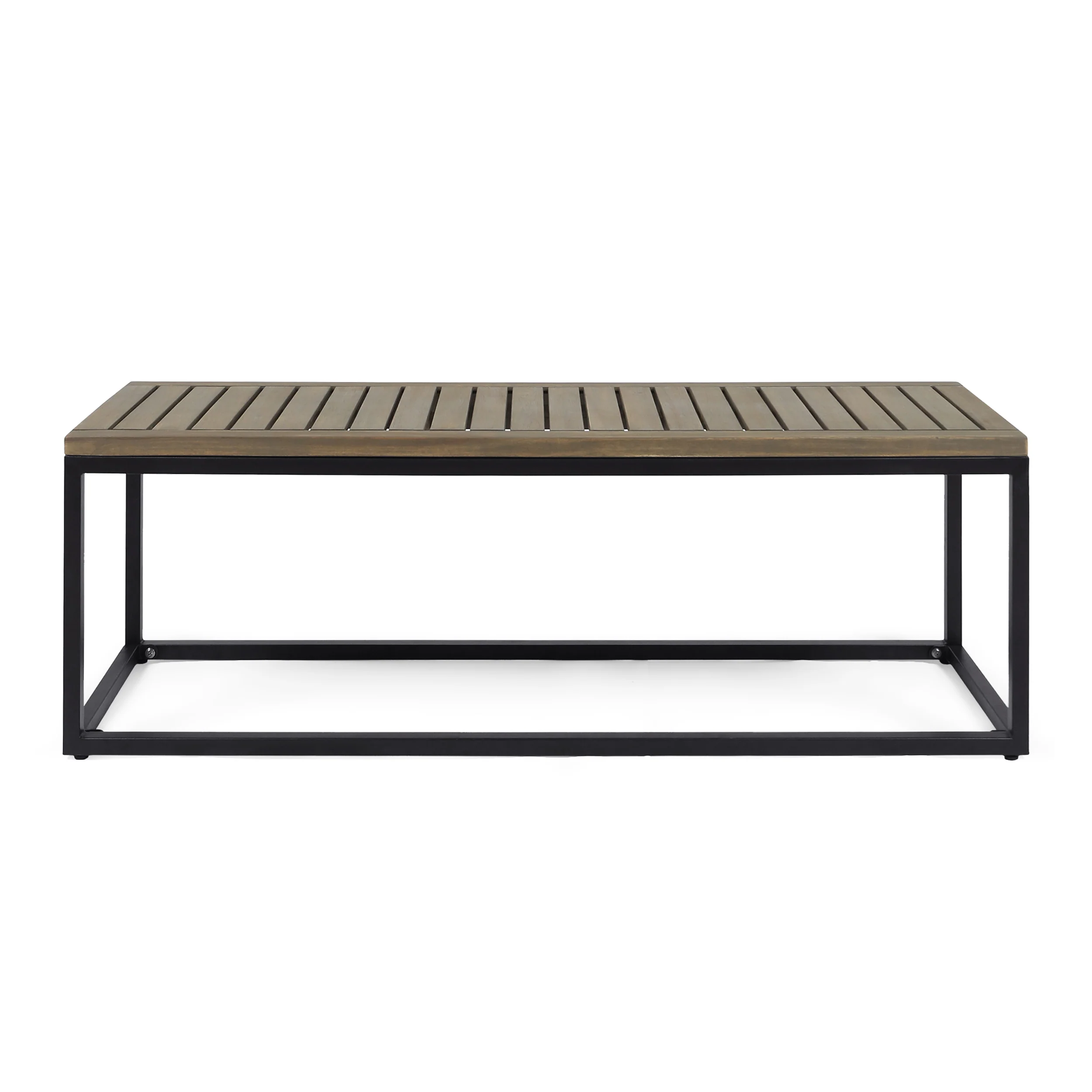 Drew Outdoor Industrial Acacia Wood and Iron Bench - furnishings