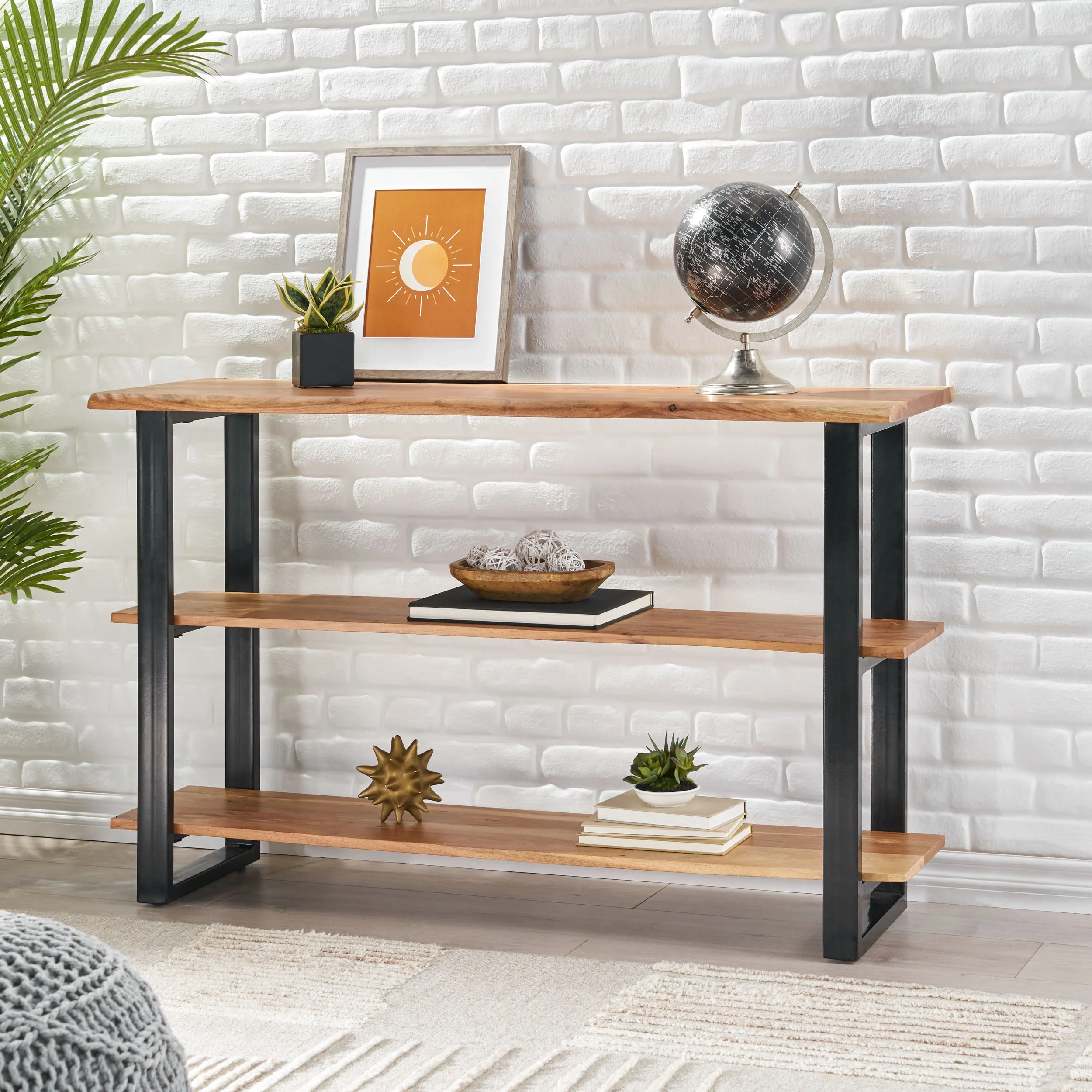 Canaan Handcrafted Modern Industrial Acacia Wood Media Console Table - furnishings