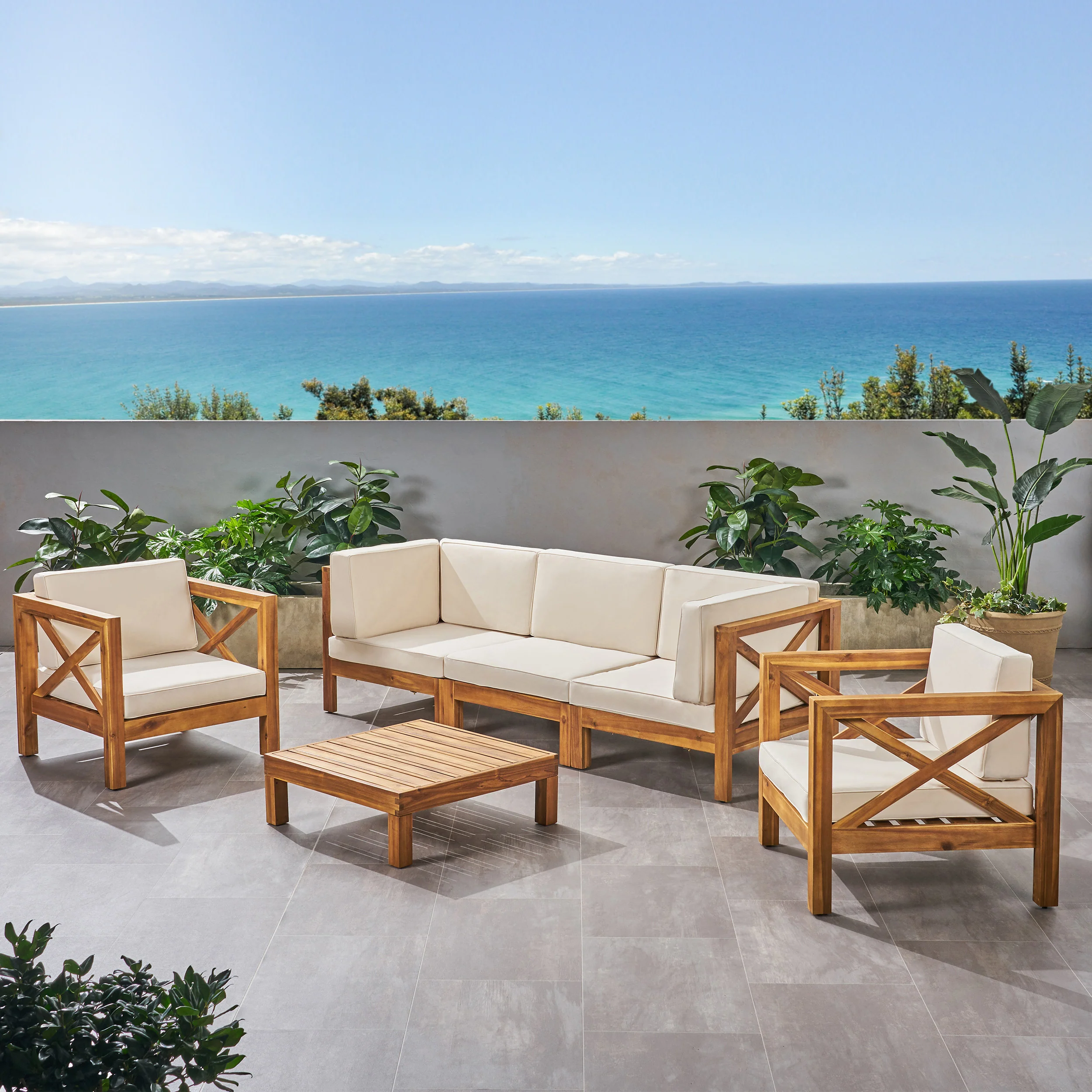 Morgan Outdoor 5 Seater Acacia Wood Sofa Chat Set - furnishings