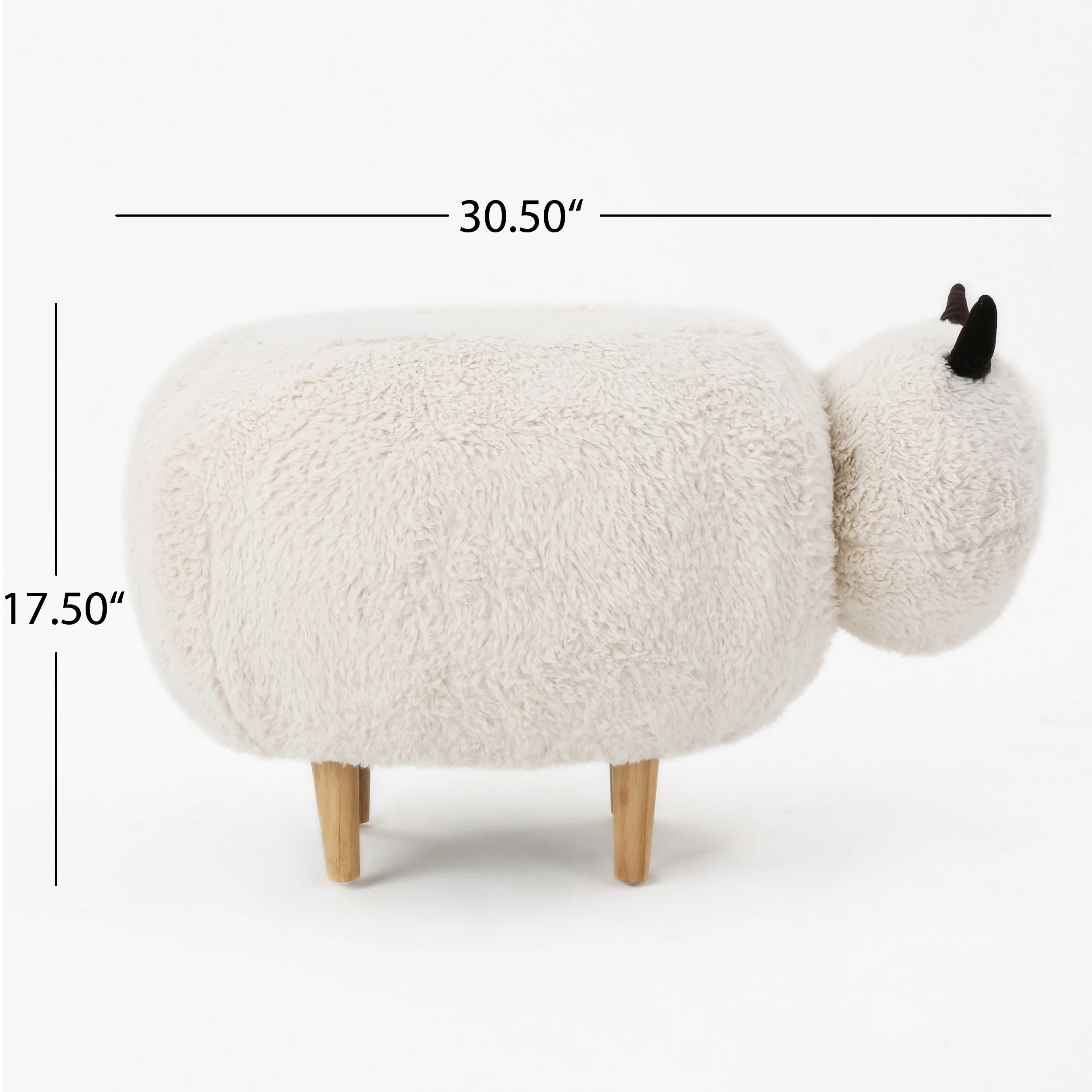 Pearcy Modern White Faux Fur Sheep Ottoman with Tapered Wood Legs - furnishings