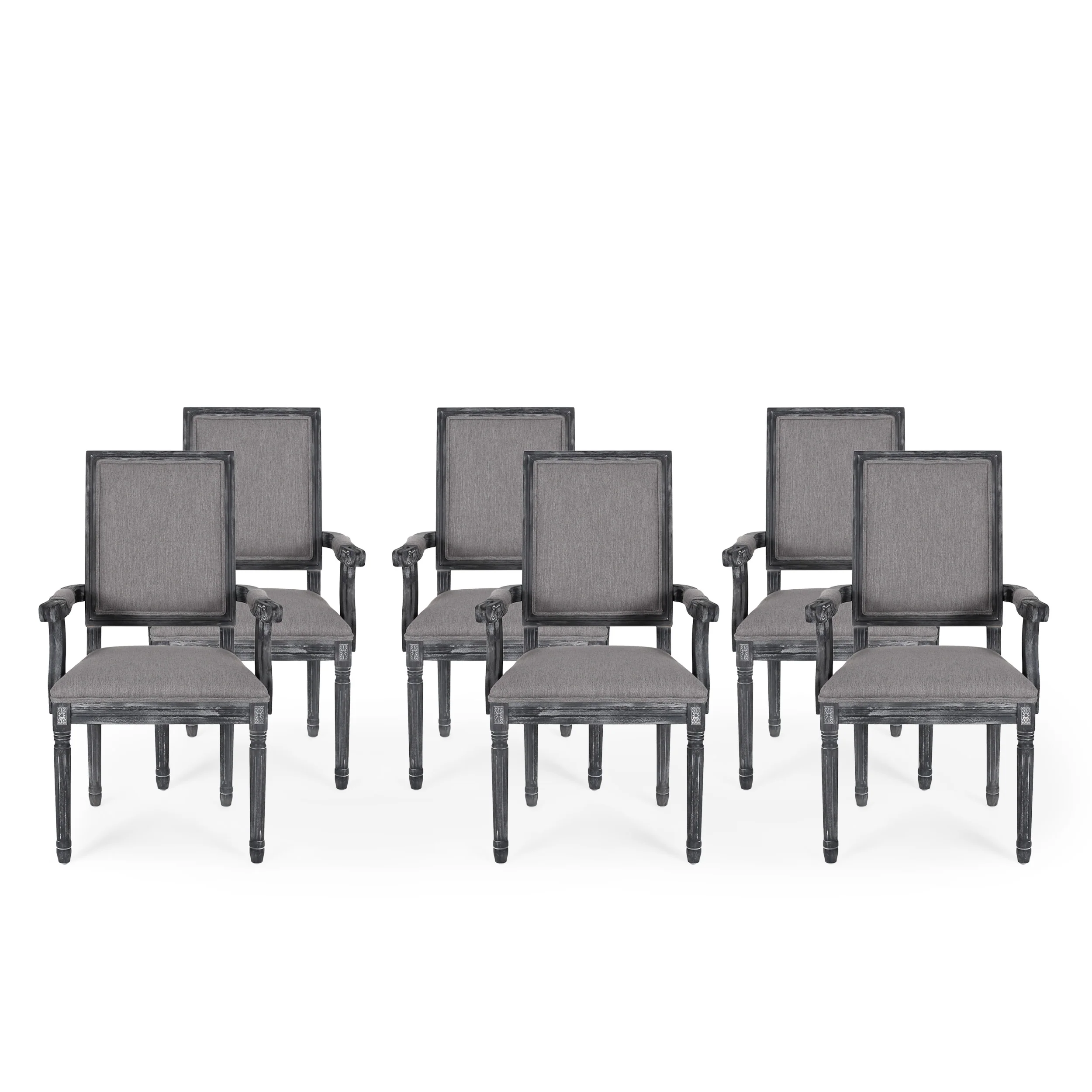 Ashlyn French Country Fabric Upholstered Wood Dining Chairs, Set of 6 - furnishings