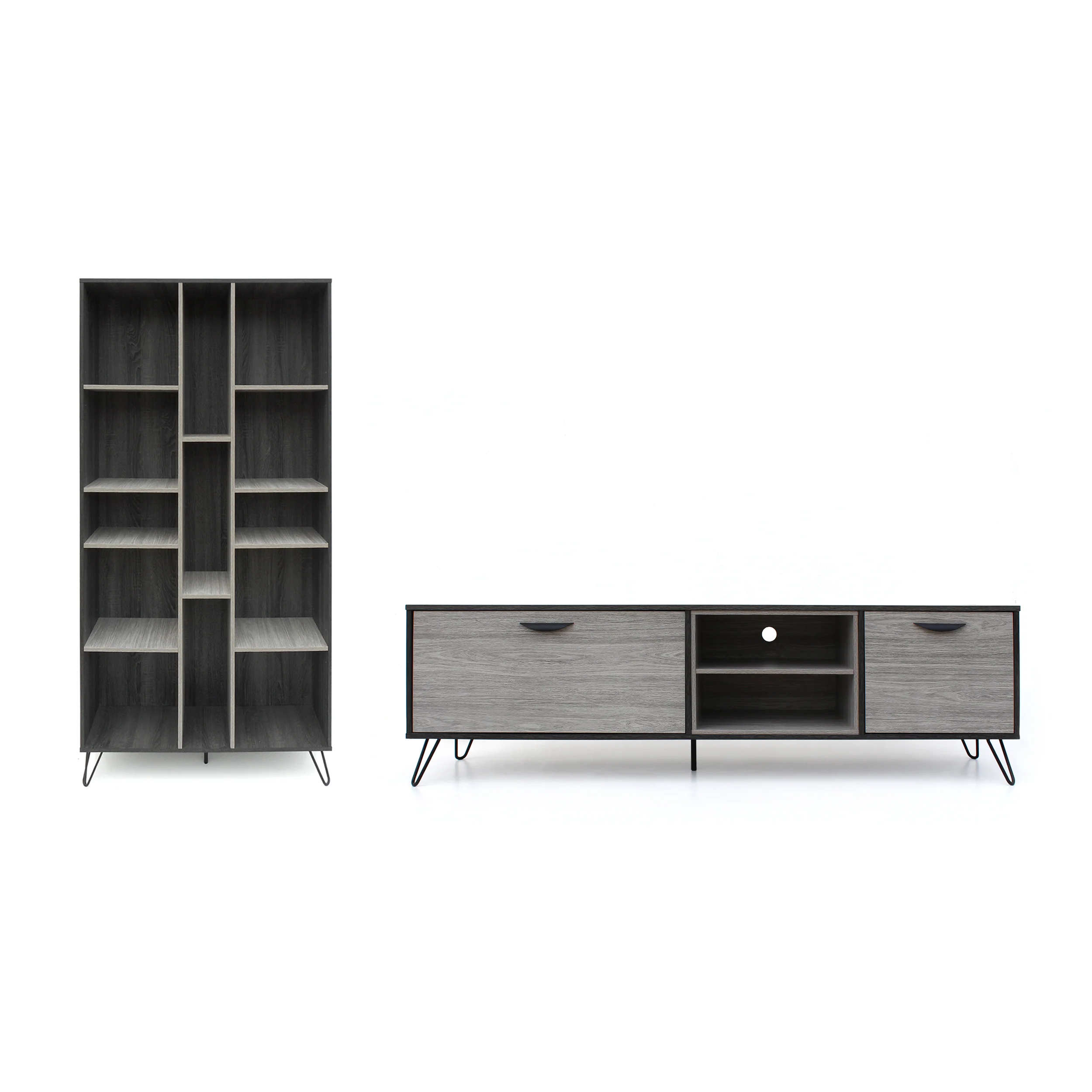 Faithe Mid Century Modern 2 Piece TV Stand & Bookcase Set - furnishings