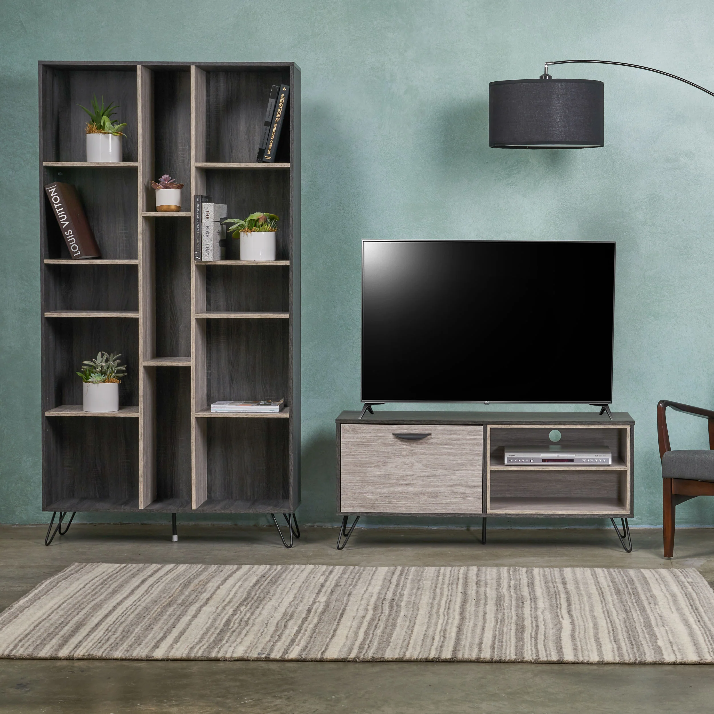 Kavala Mid Century 2 Piece TV Stand & Bookcase Set - furnishings