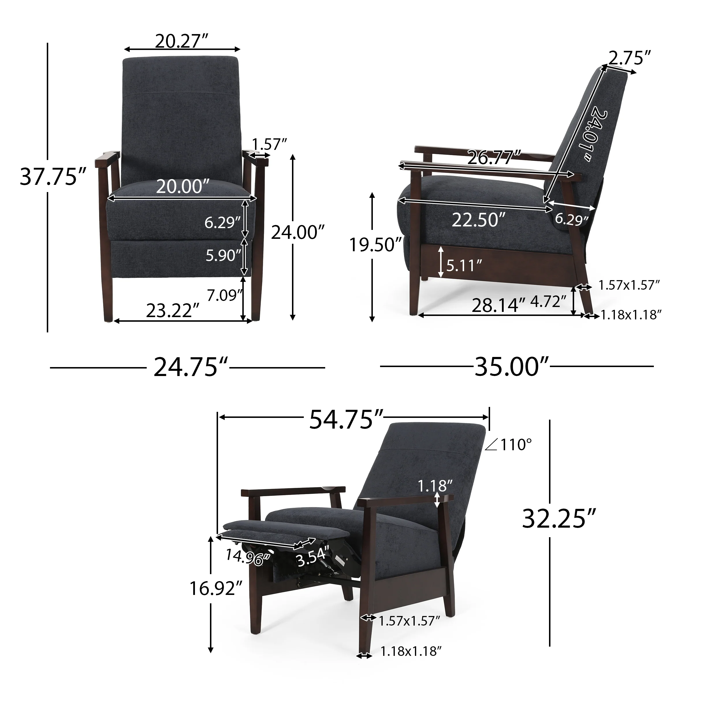 Coulee Contemporary Fabric Upholstered Pushback Recliner - furnishings