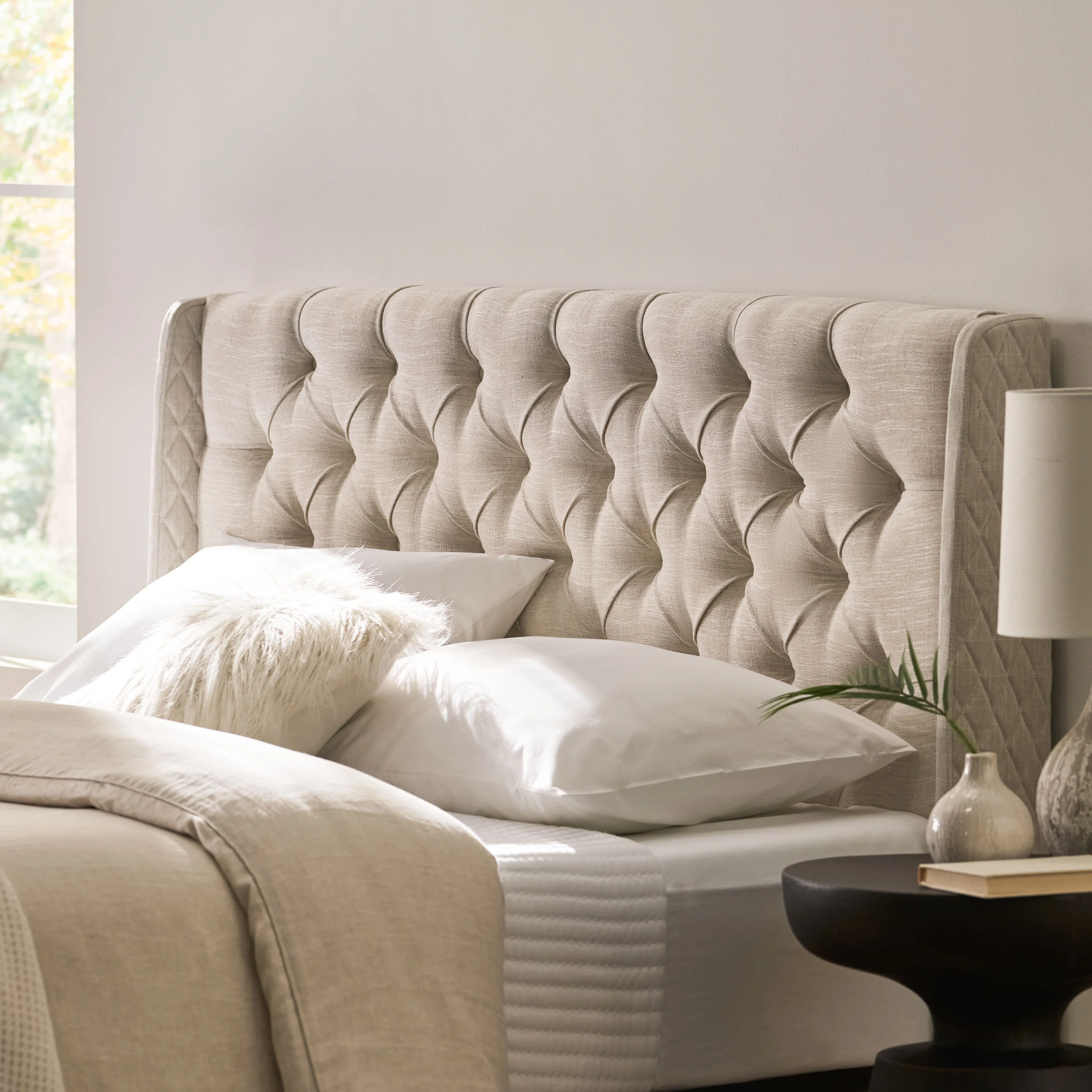 Allen Wingback Queen Tufted Fabric Headboard - furnishings