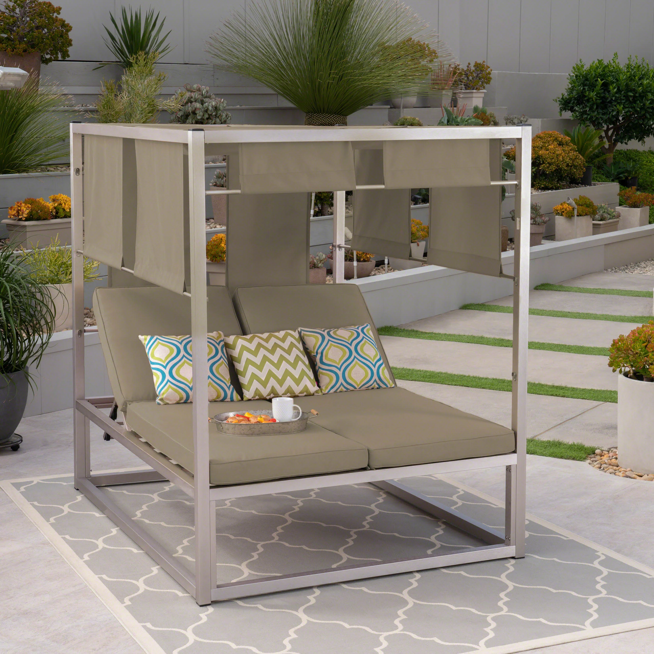 Amos Outdoor Aluminum Daybed with Canopy - furnishings