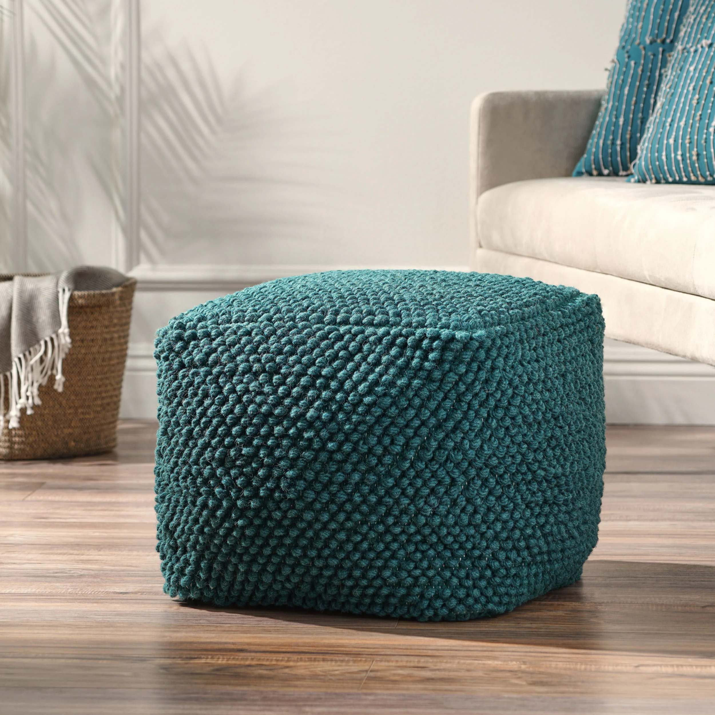 Devries Boho Handcrafted Tufted Fabric Cube Pouf - furnishings