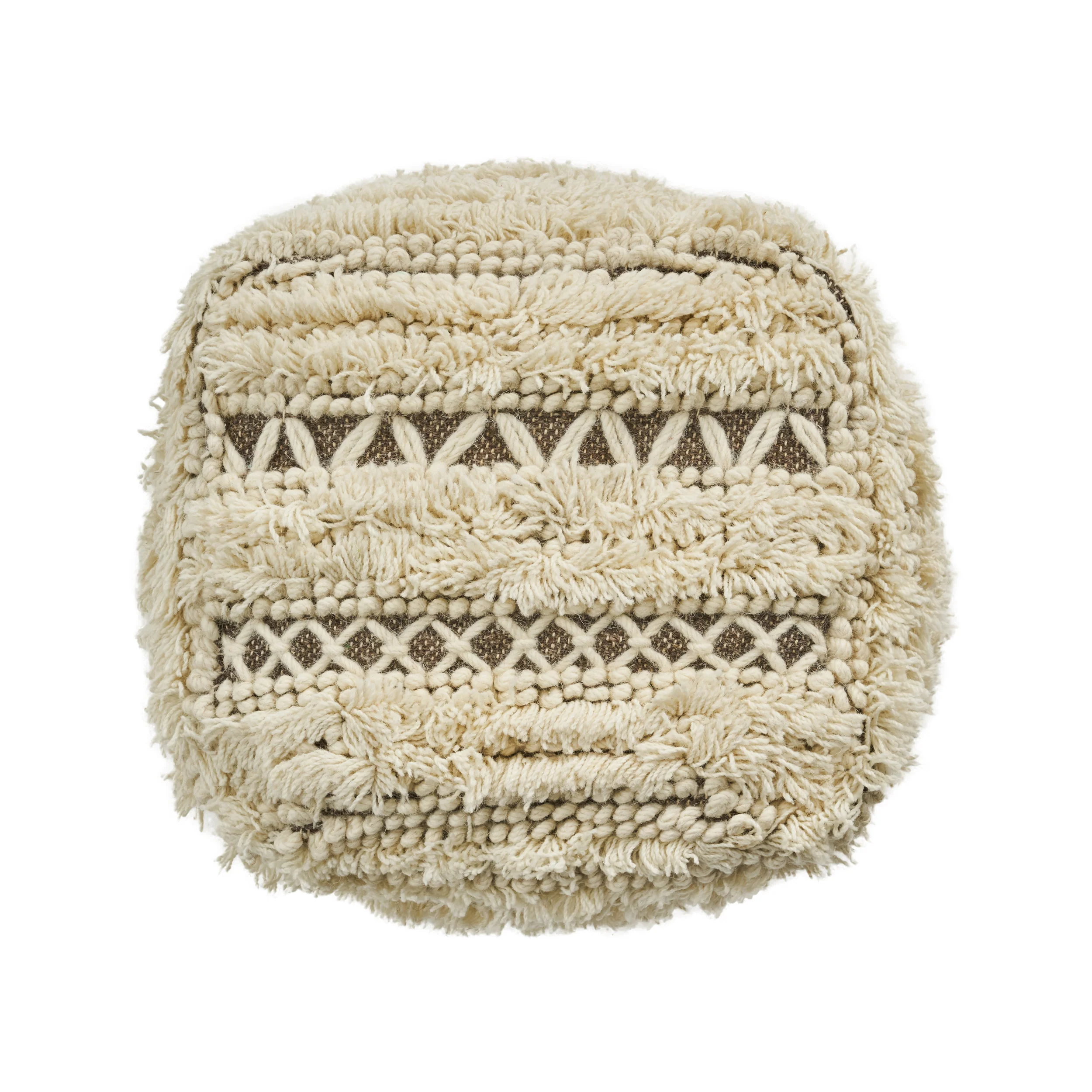 Korey Boho Wool and Cotton Ottoman Pouf - furnishings