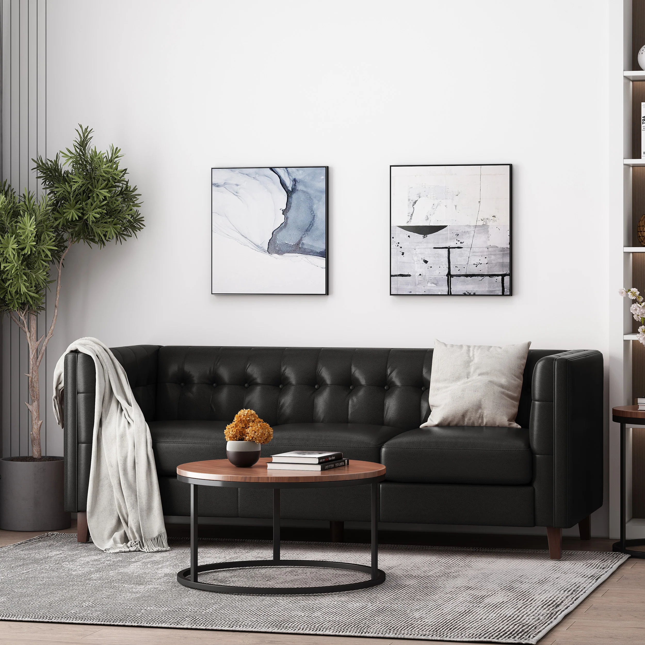 Silkie Contemporary Faux Leather Tufted 3 Seater Sofa - furnishings