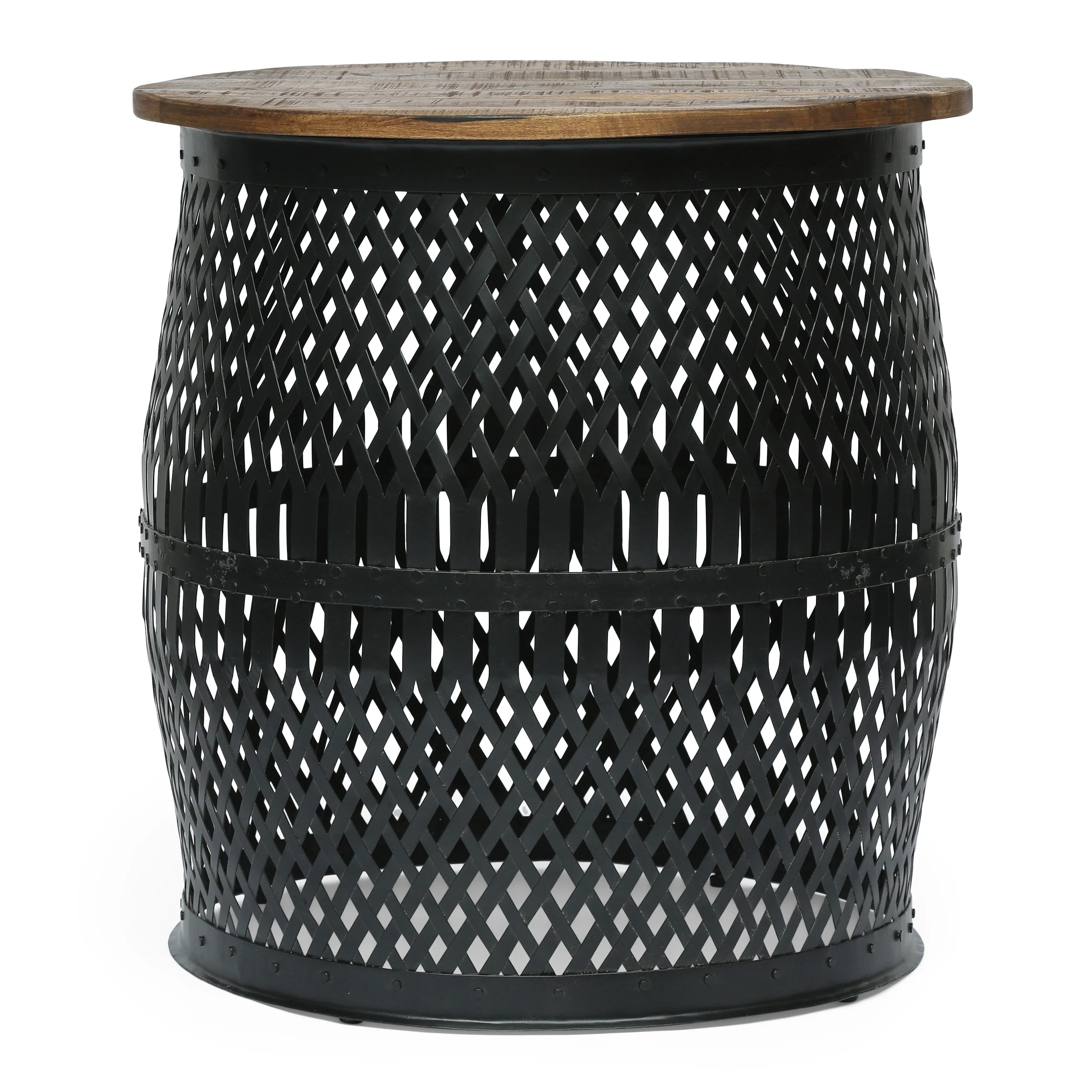 Woodbine Modern Industrial Handcrafted Mango Wood Lace Cut Side Table, Natural and Black - furnishings