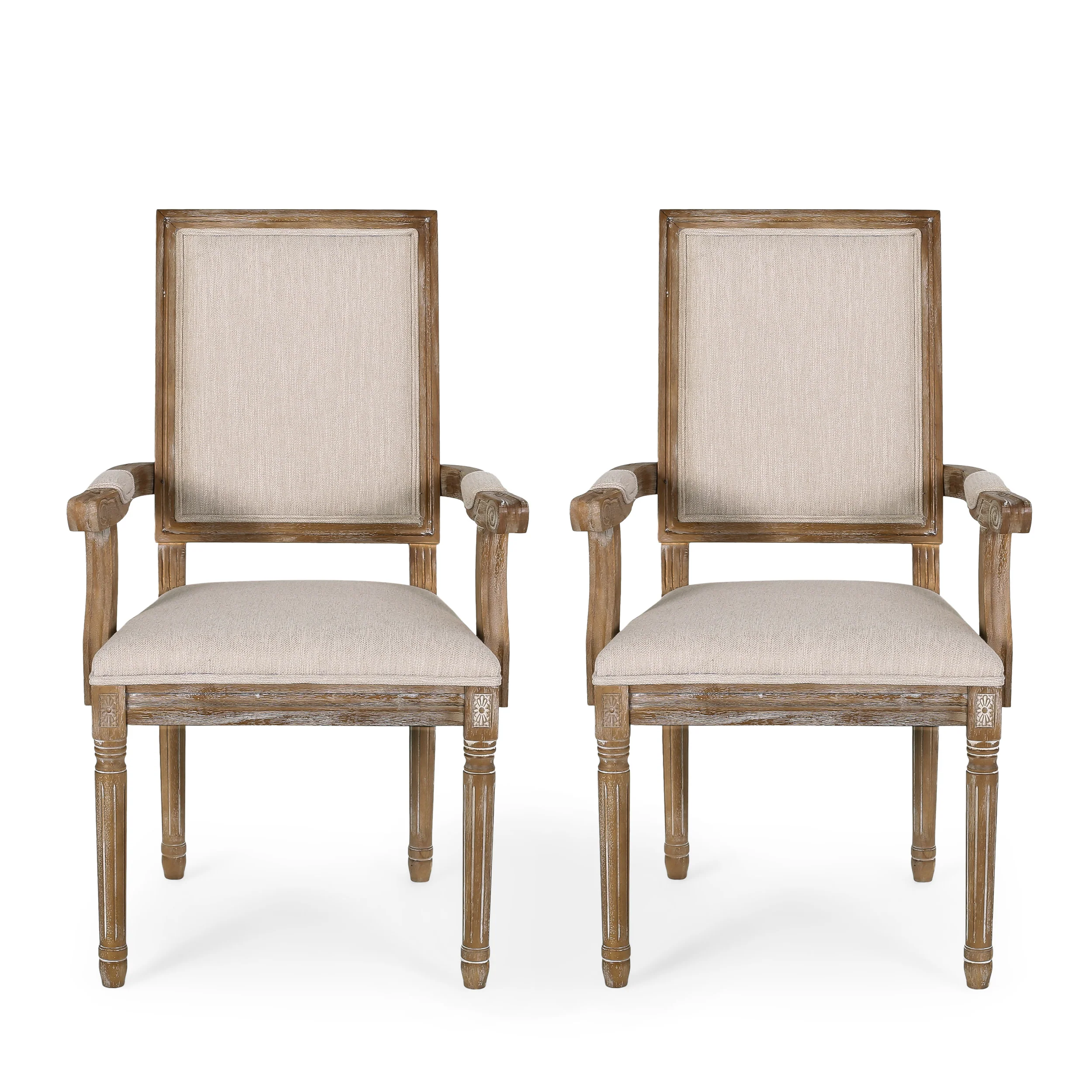 Ashlyn French Country Fabric Upholstered Wood Dining Chairs, Set of 2 - furnishings