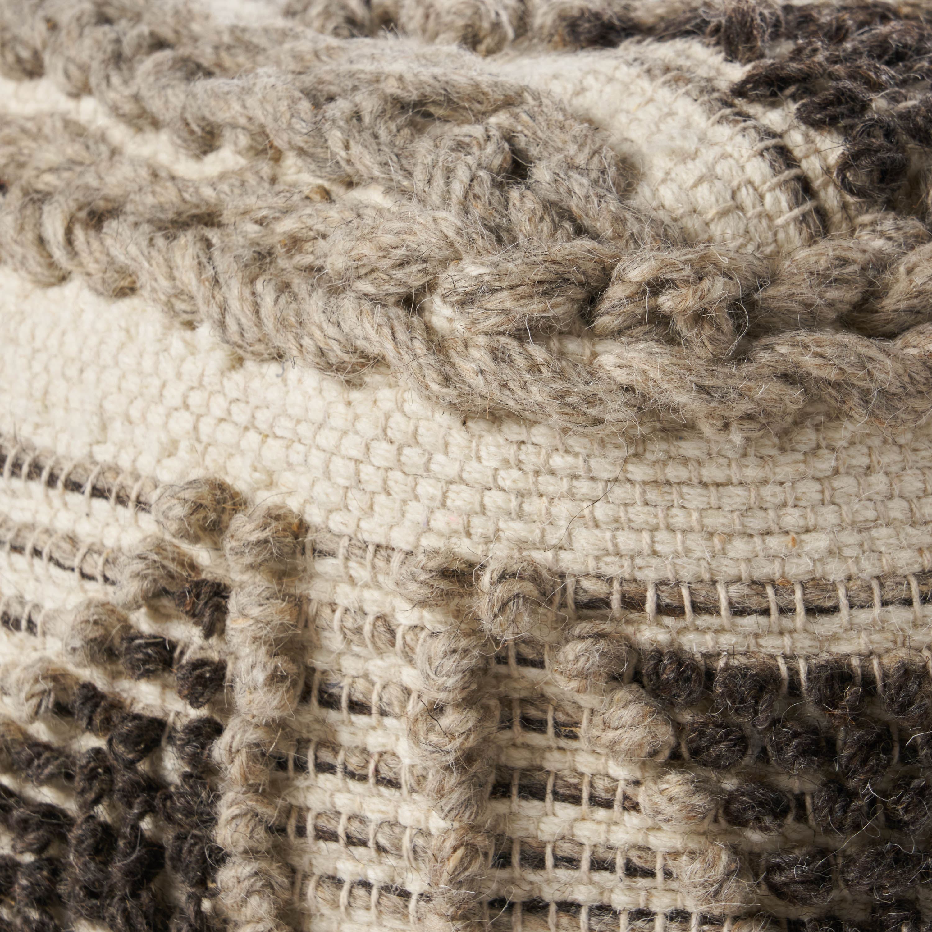Sally Cube Pouf, Boho, Gray and Ivory Wool and Cotton - furnishings