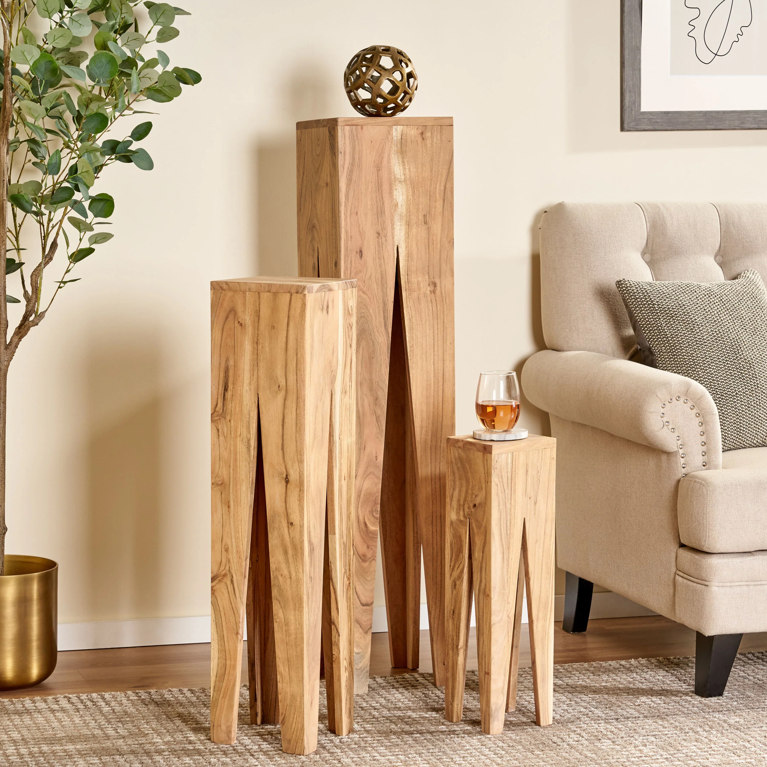 Hebron Handcrafted Rustic Acacia Wood Nesting Tables - furnishings