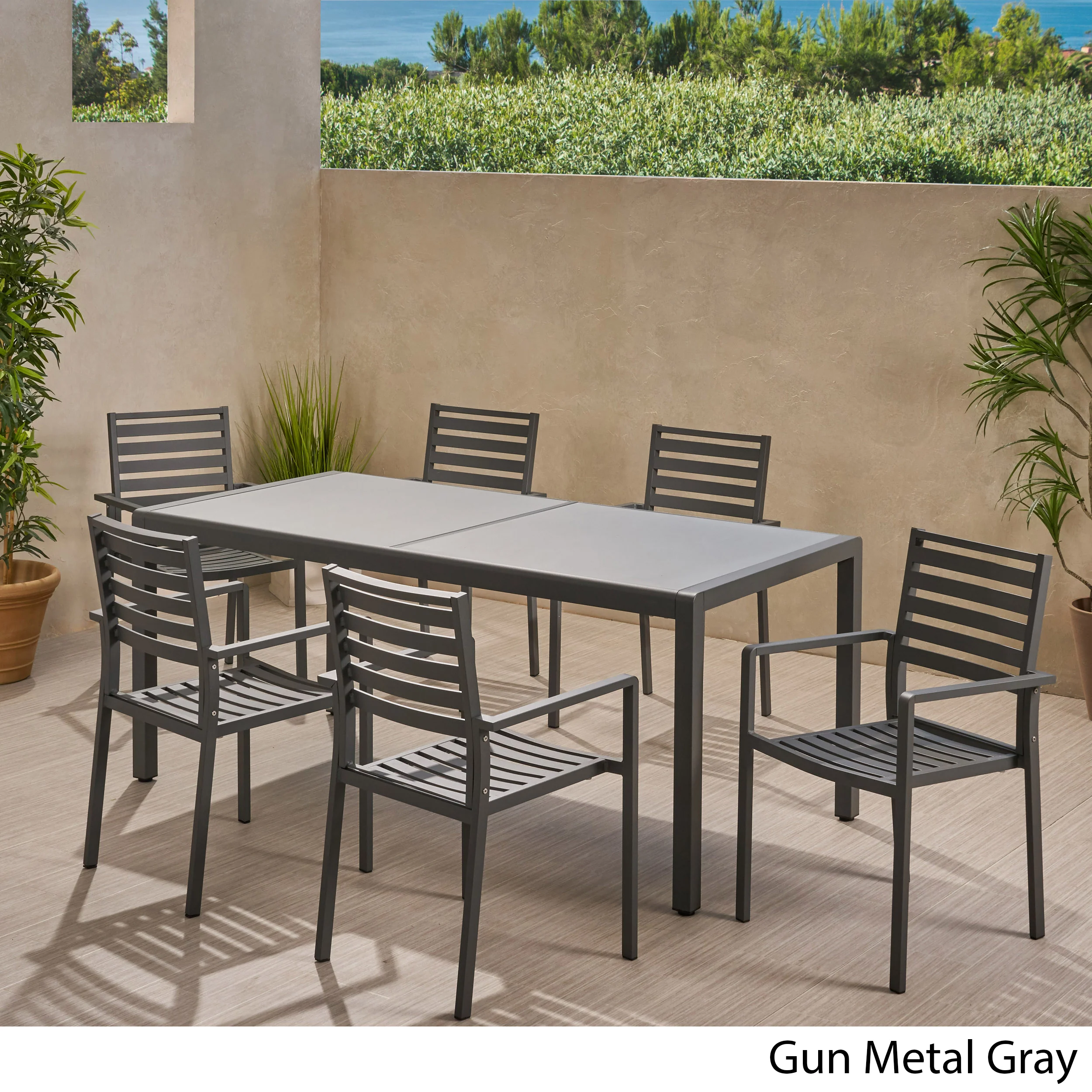 Cherie Outdoor Modern 6 Seater Aluminum Dining Set - furnishings