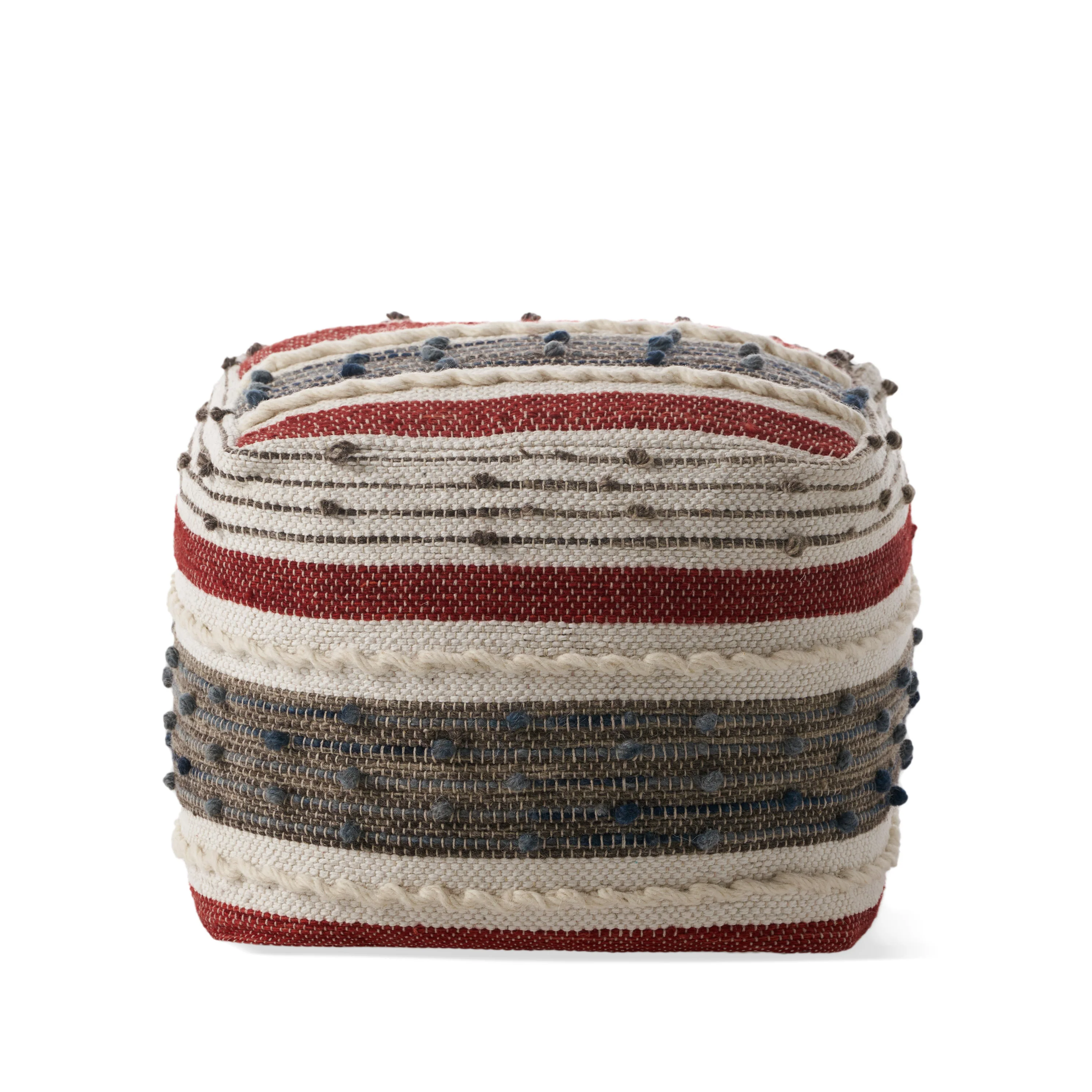 Aren Boho Wool and Cotton Ottoman Pouf - furnishings