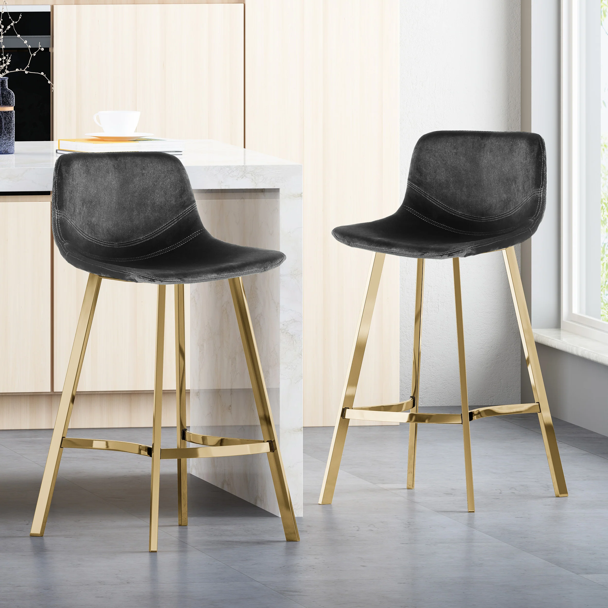 Rubani Modern Glam Velvet Bar Stool (Set of 2) - furnishings