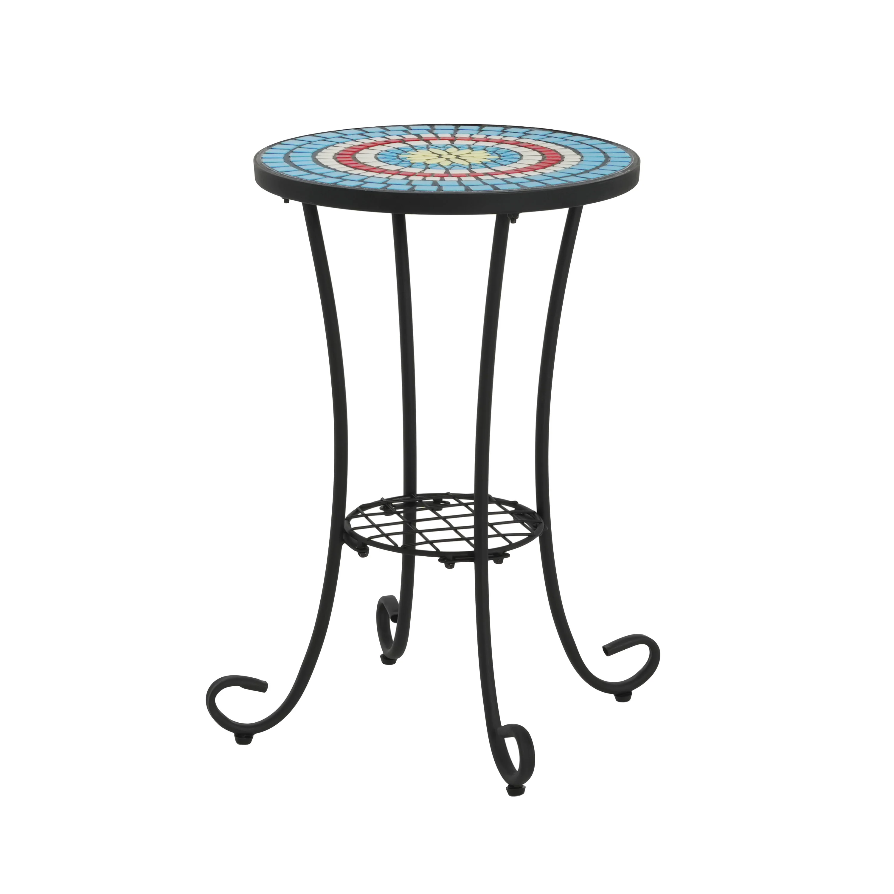 Eulalie Outdoor Patio Round Side Table with Shelf - furnishings