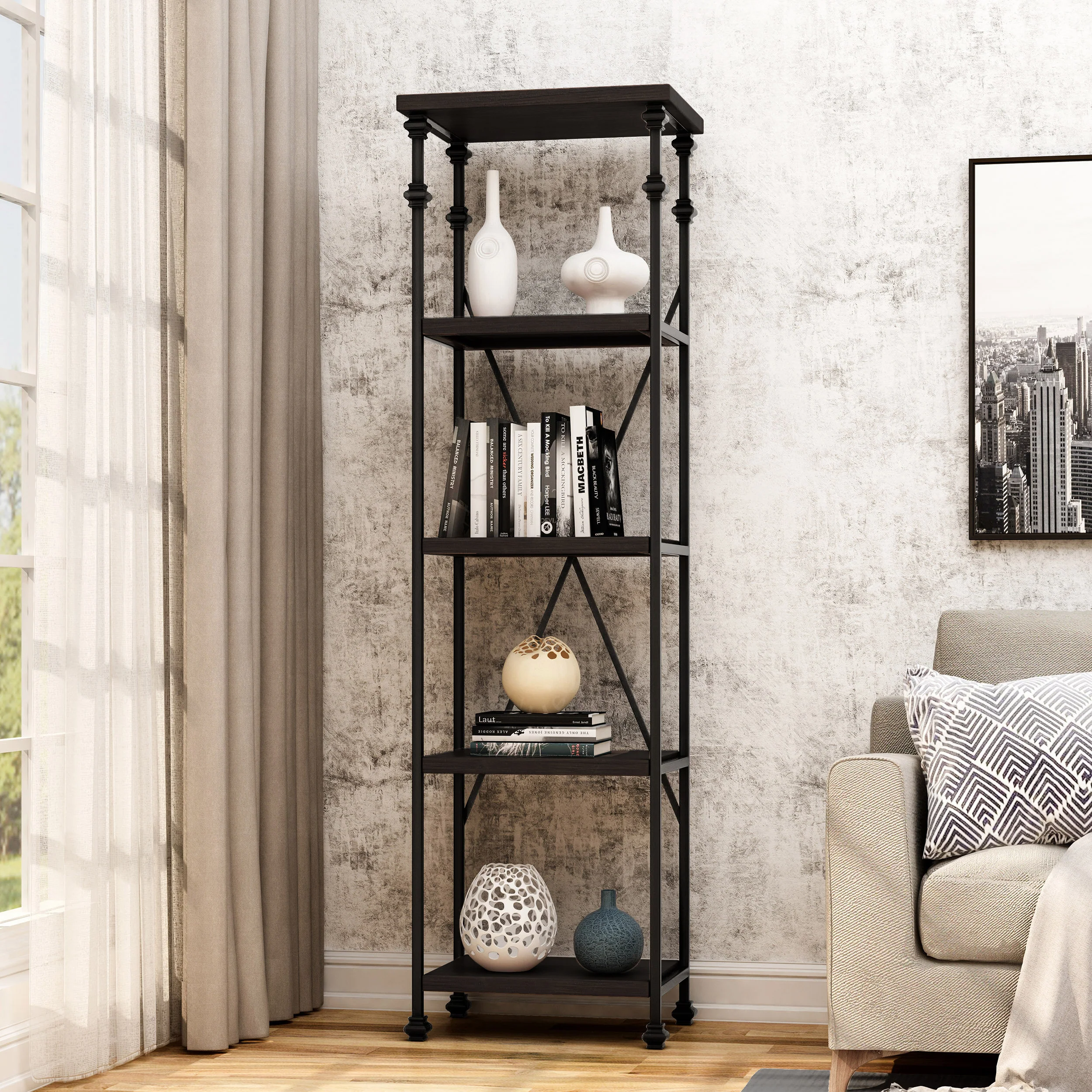 Chrissy 4-Shelf Metal & Wood Etagere Bookcase - furnishings