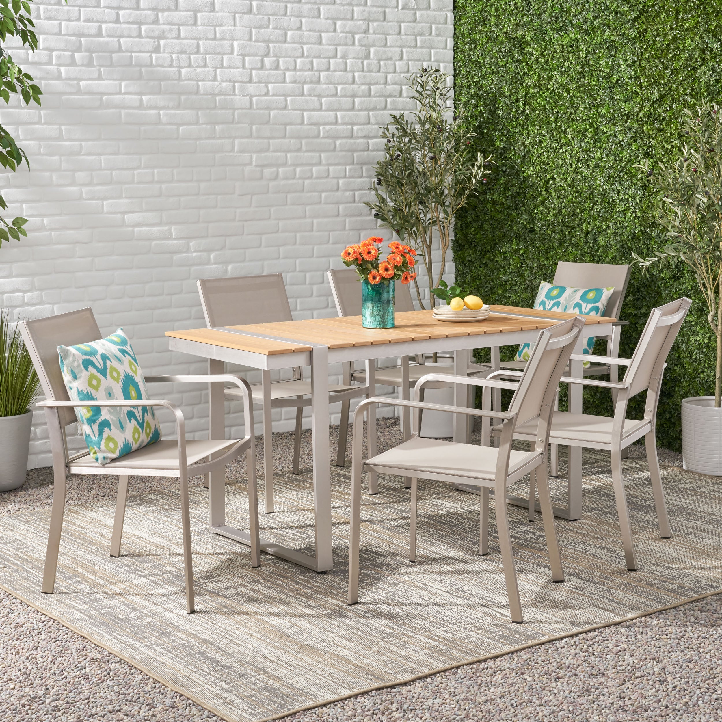 Otero Outdoor 7 Piece Aluminum Dining Set - furnishings