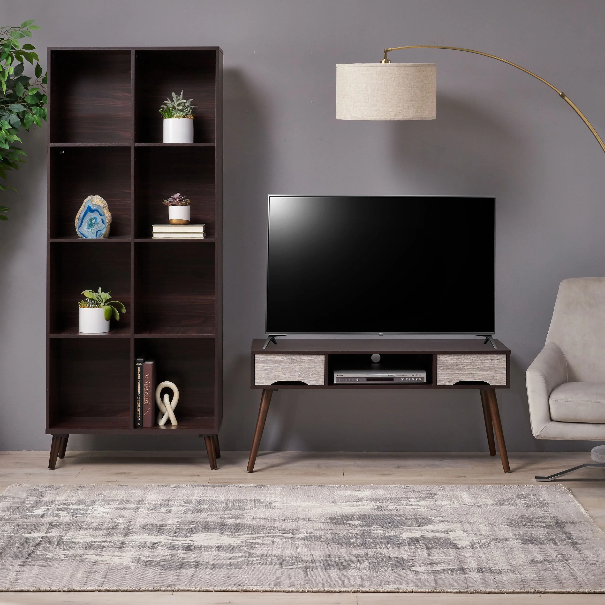 Irene Mid Century 2 Piece TV Stand & Bookcase Set - furnishings