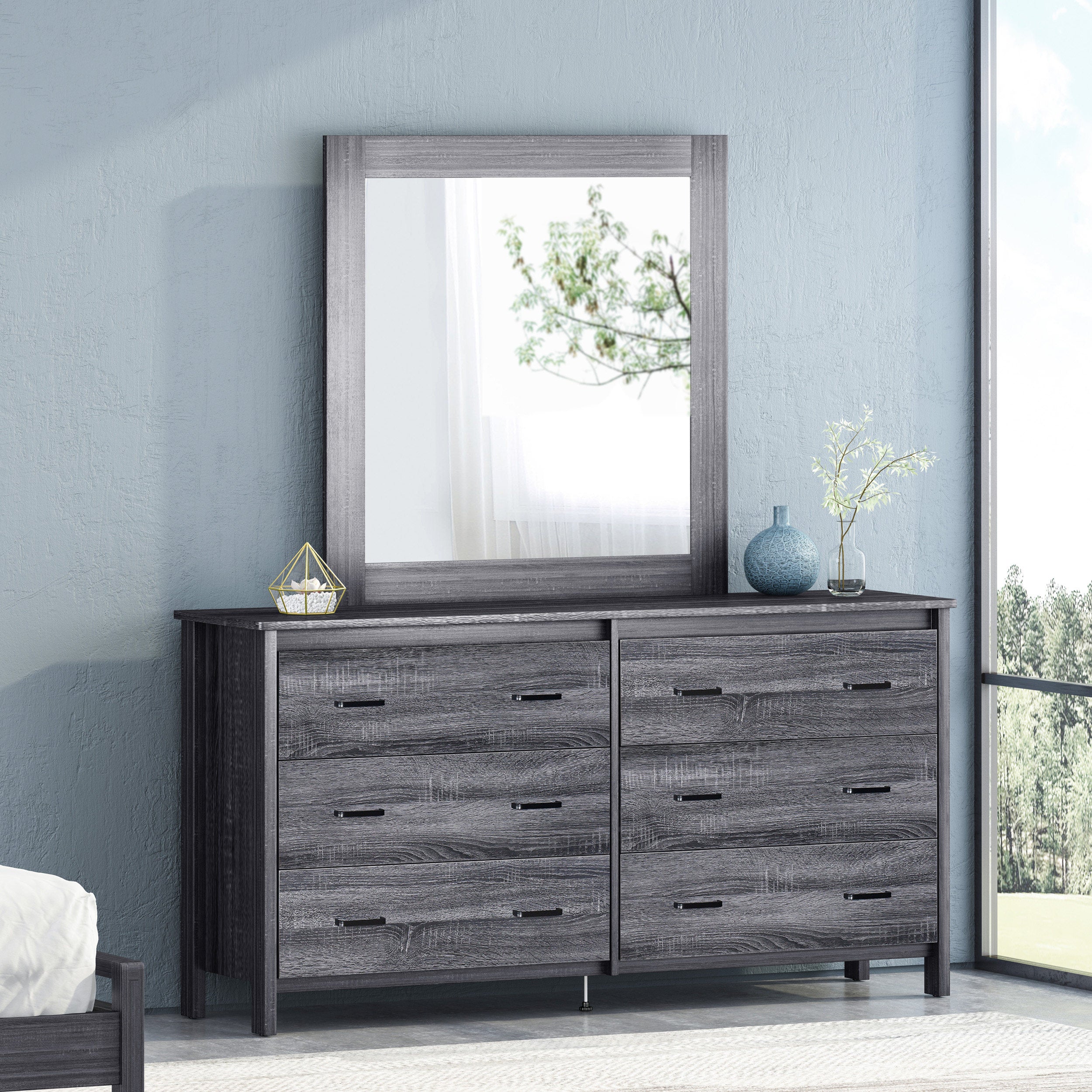 Titeca Contemporary 6 Drawer Vanity Dresser with Square Mirror - furnishings