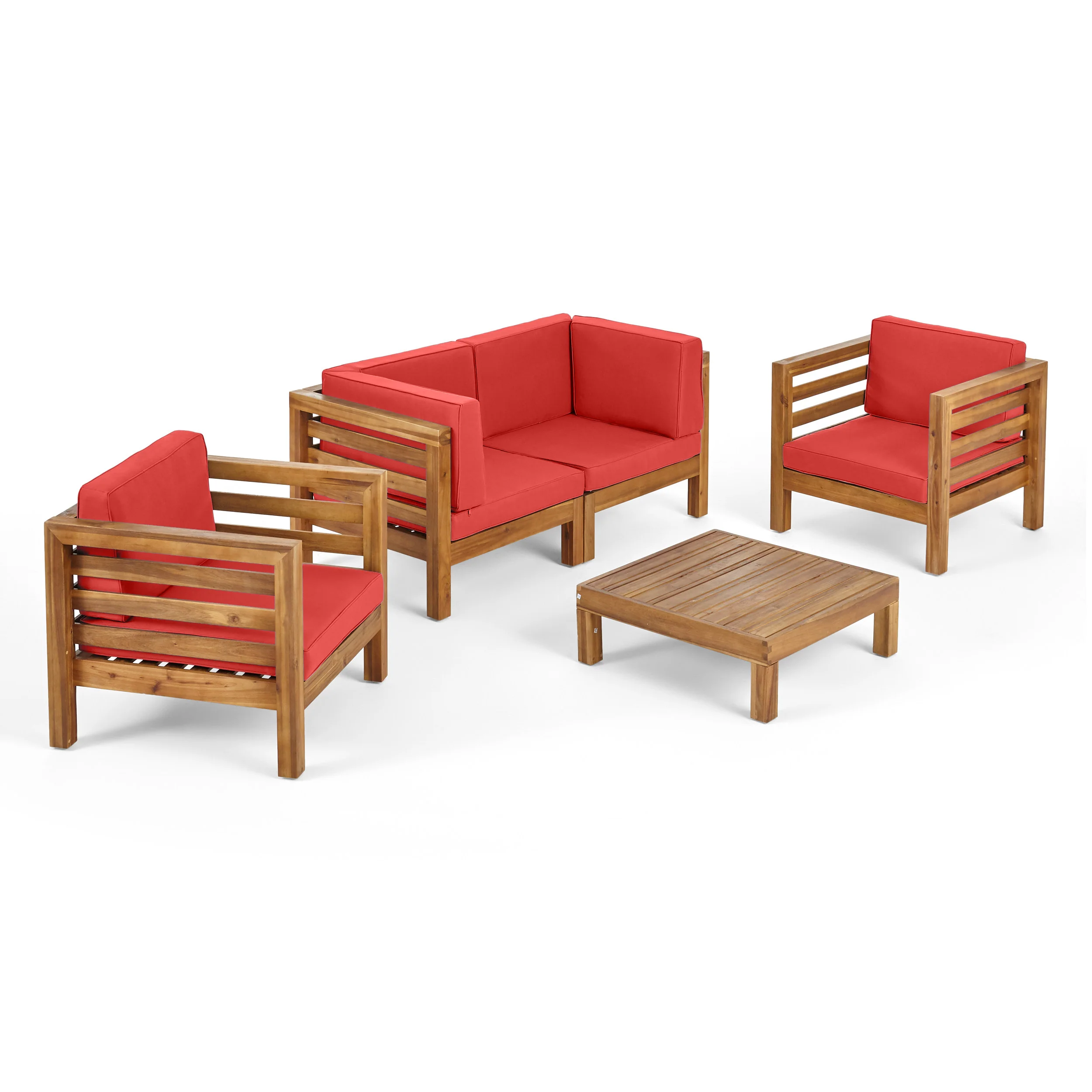 Emma Outdoor 4 Seater Acacia Wood Loveseat Chat Set - furnishings