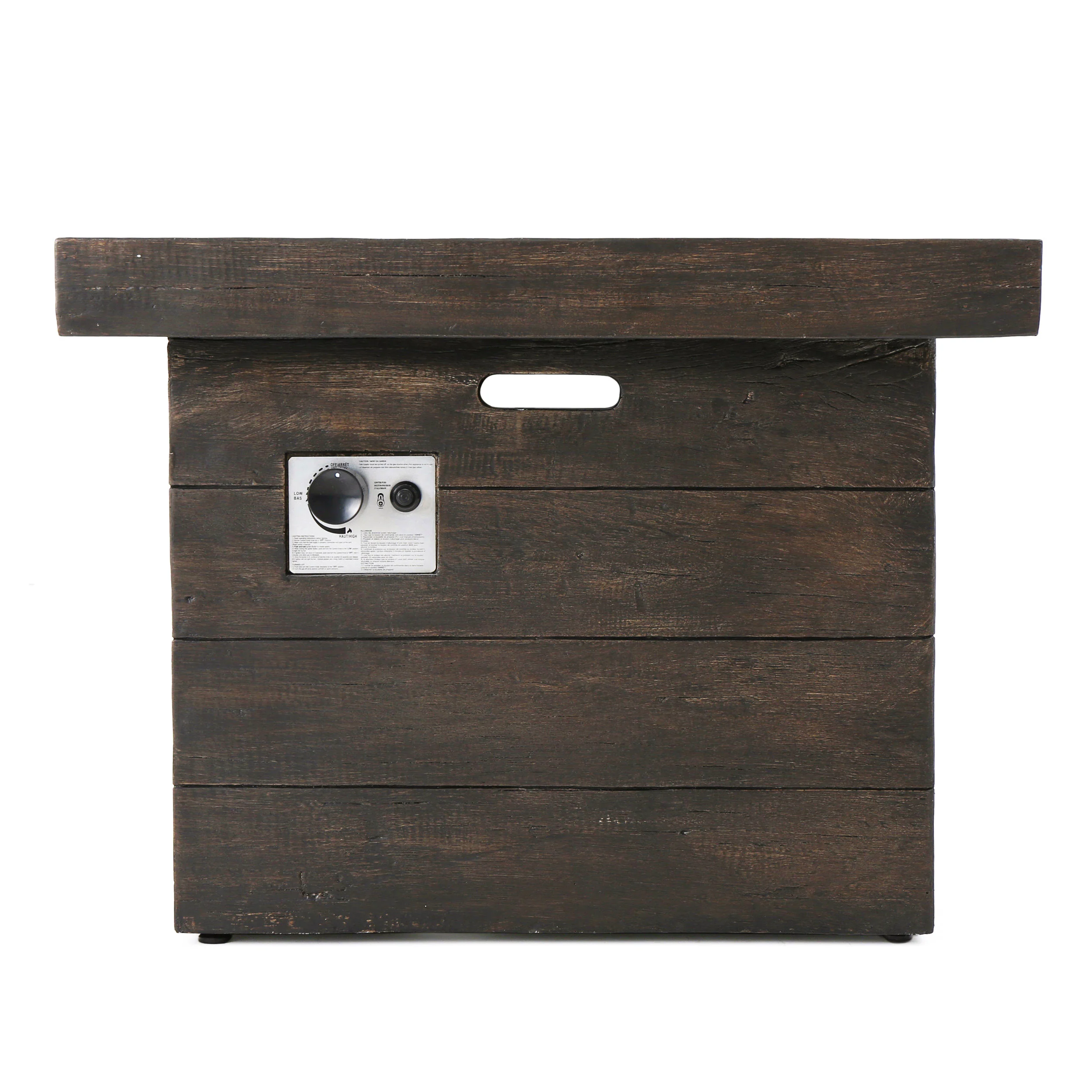 Tompkins Outdoor Square Brown Lightweight Concrete Fire Pit with Wood Design - furnishings