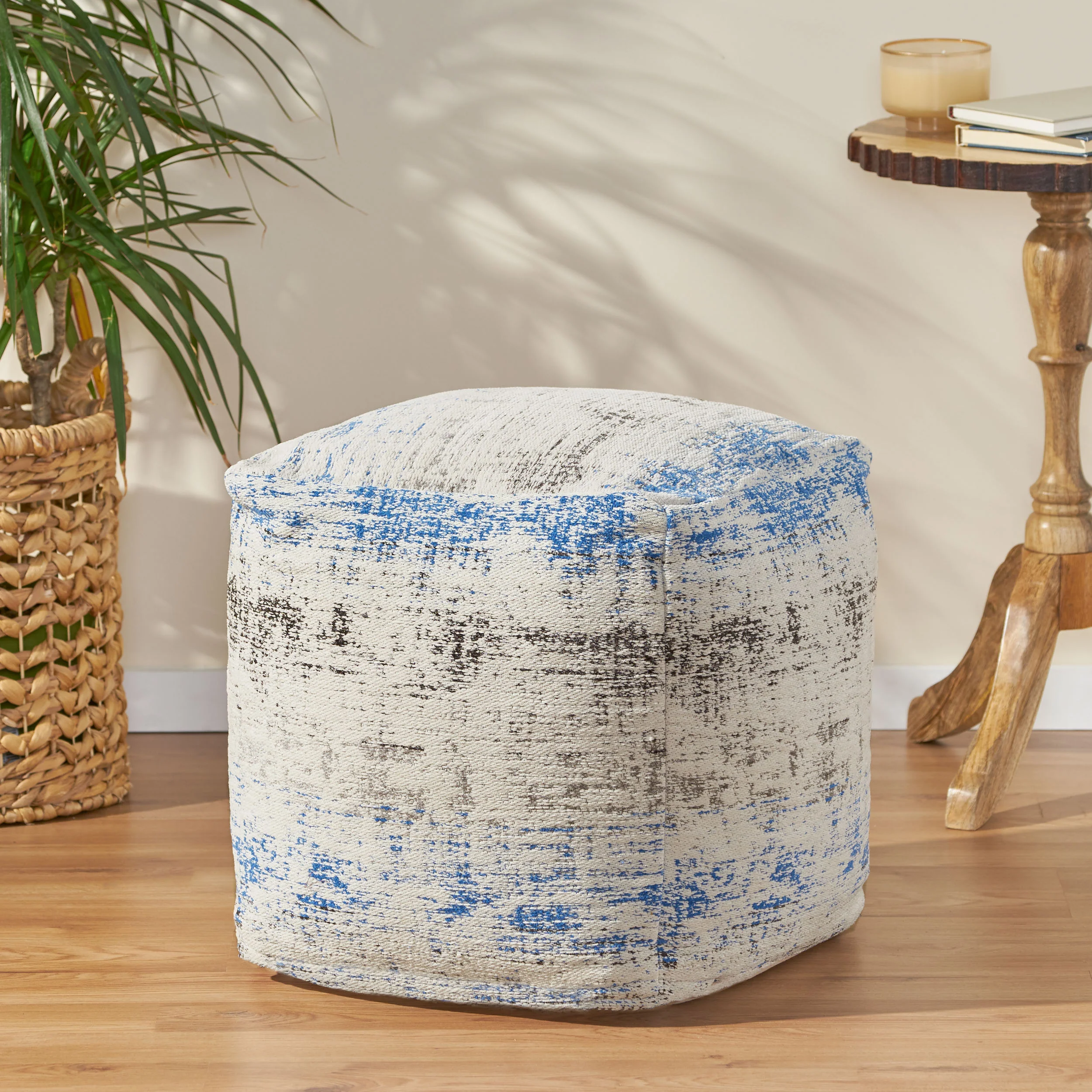 Layia Hand Loomed Boho Fabric Cube Pouf - furnishings