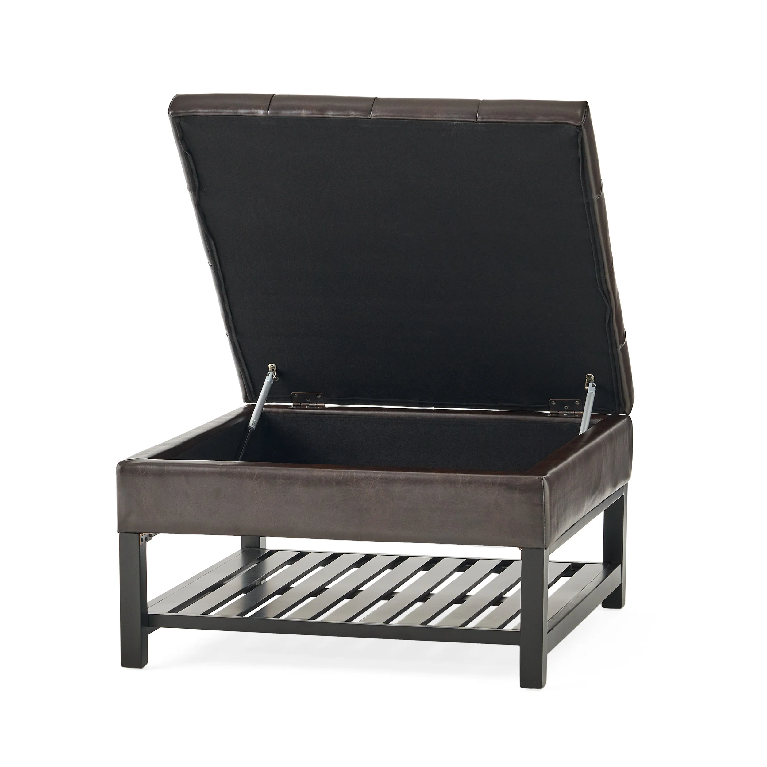 Finn Tufted Brown Leather Square Storage Ottoman Coffee Table - furnishings