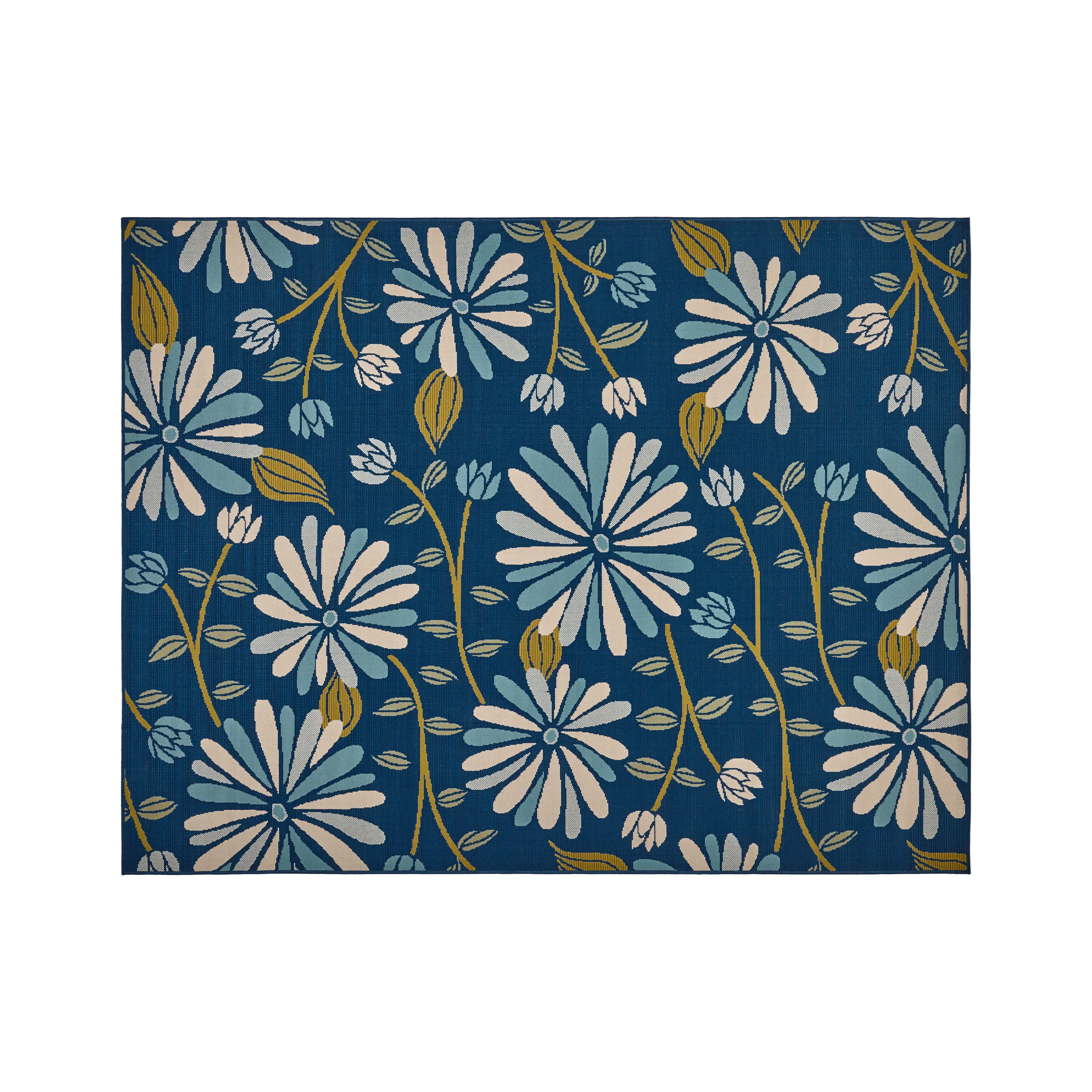 Berwyn Outdoor Floral Area Rug, Blue and Ivory - furnishings