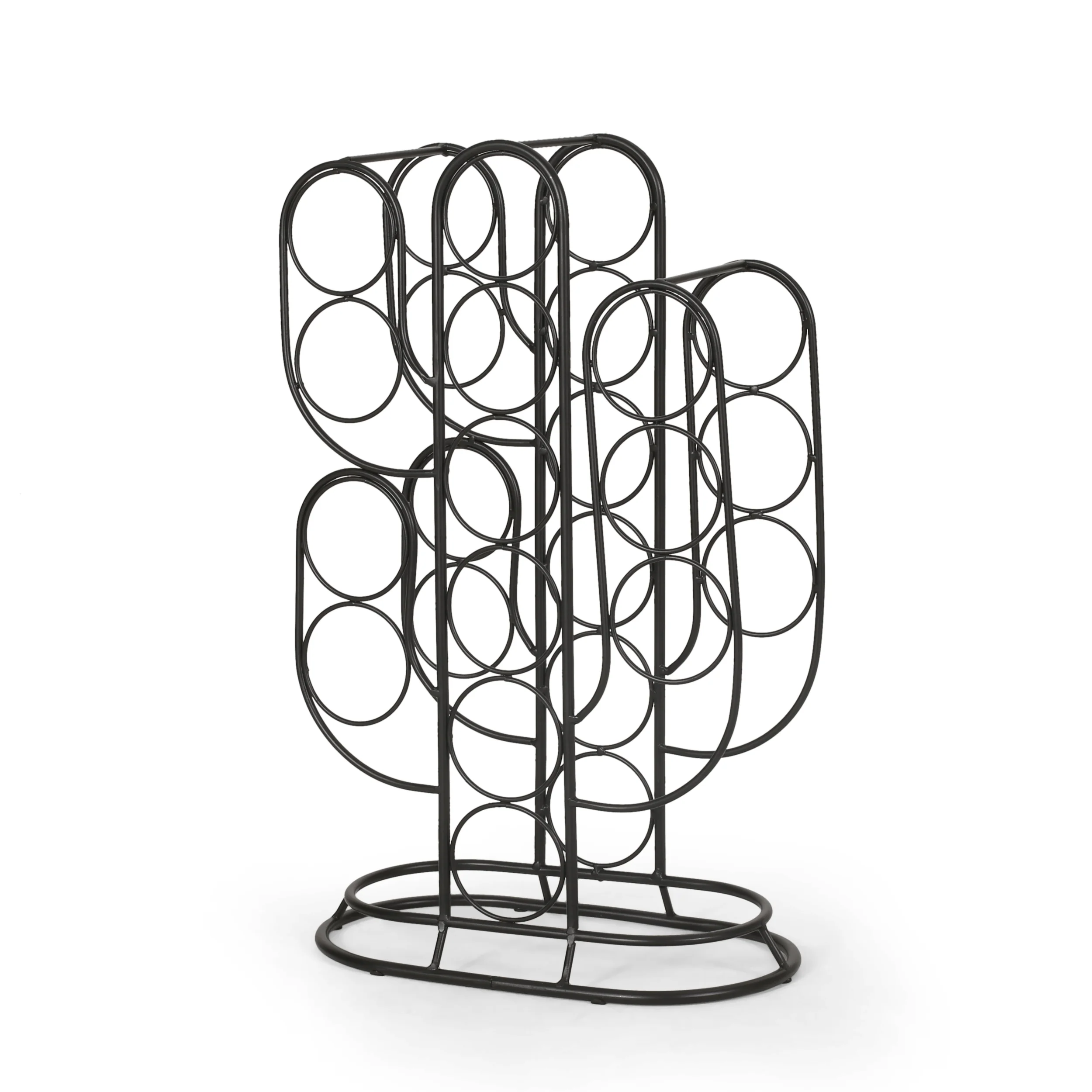 Fritsche Modern Industrial 13 Bottle Tabletop Cactus Wine Rack, Black - furnishings