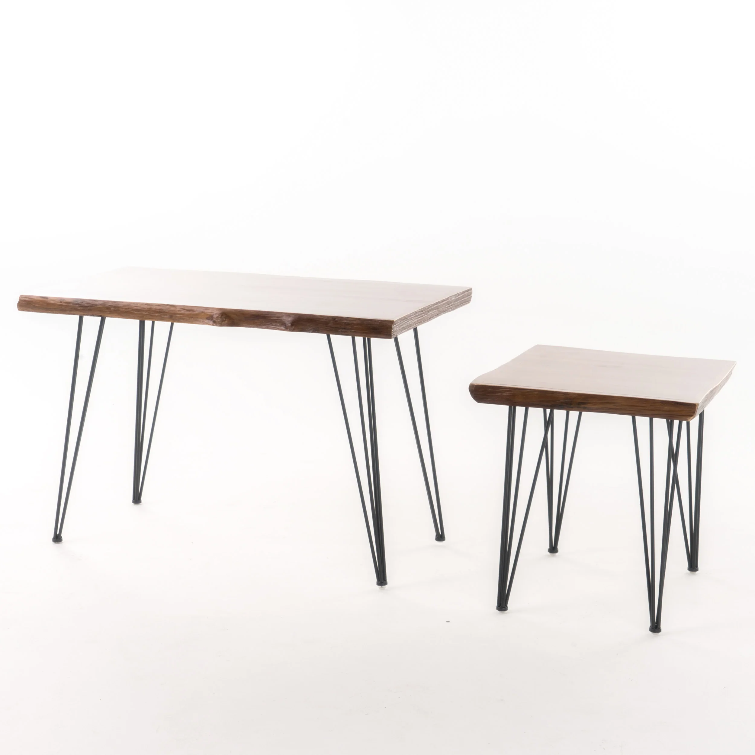 Kirkham Mid Century Natural Finish Faux Live Edge Firwood Desk Set - furnishings